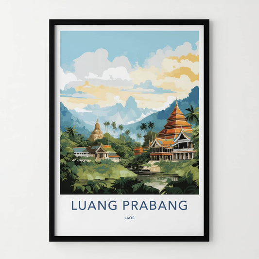 Luang Prabang Poster - Laos Travel Art - Buddhist Temples River Home Decor
