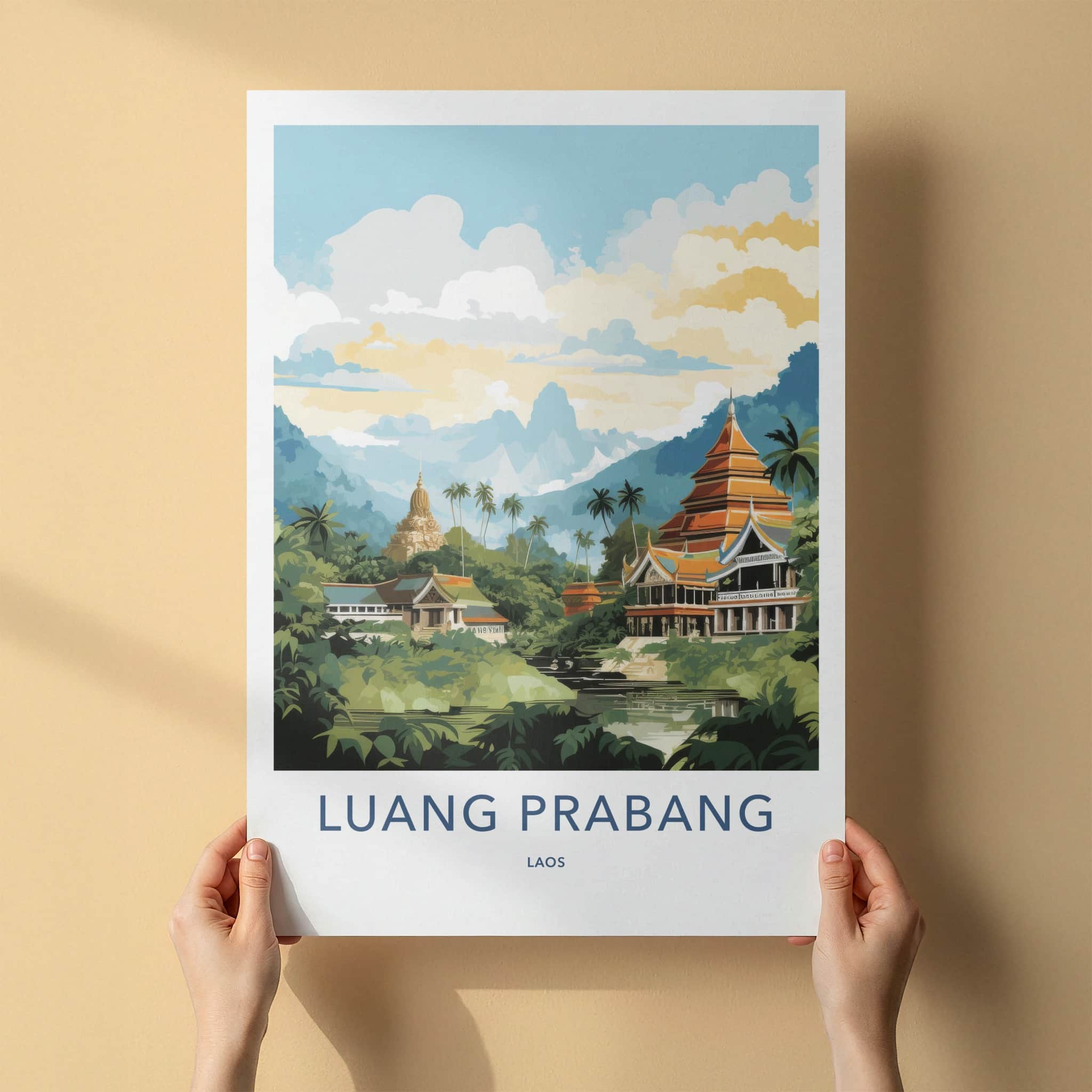 Luang Prabang Poster - Laos Travel Art - Buddhist Temples River Home Decor