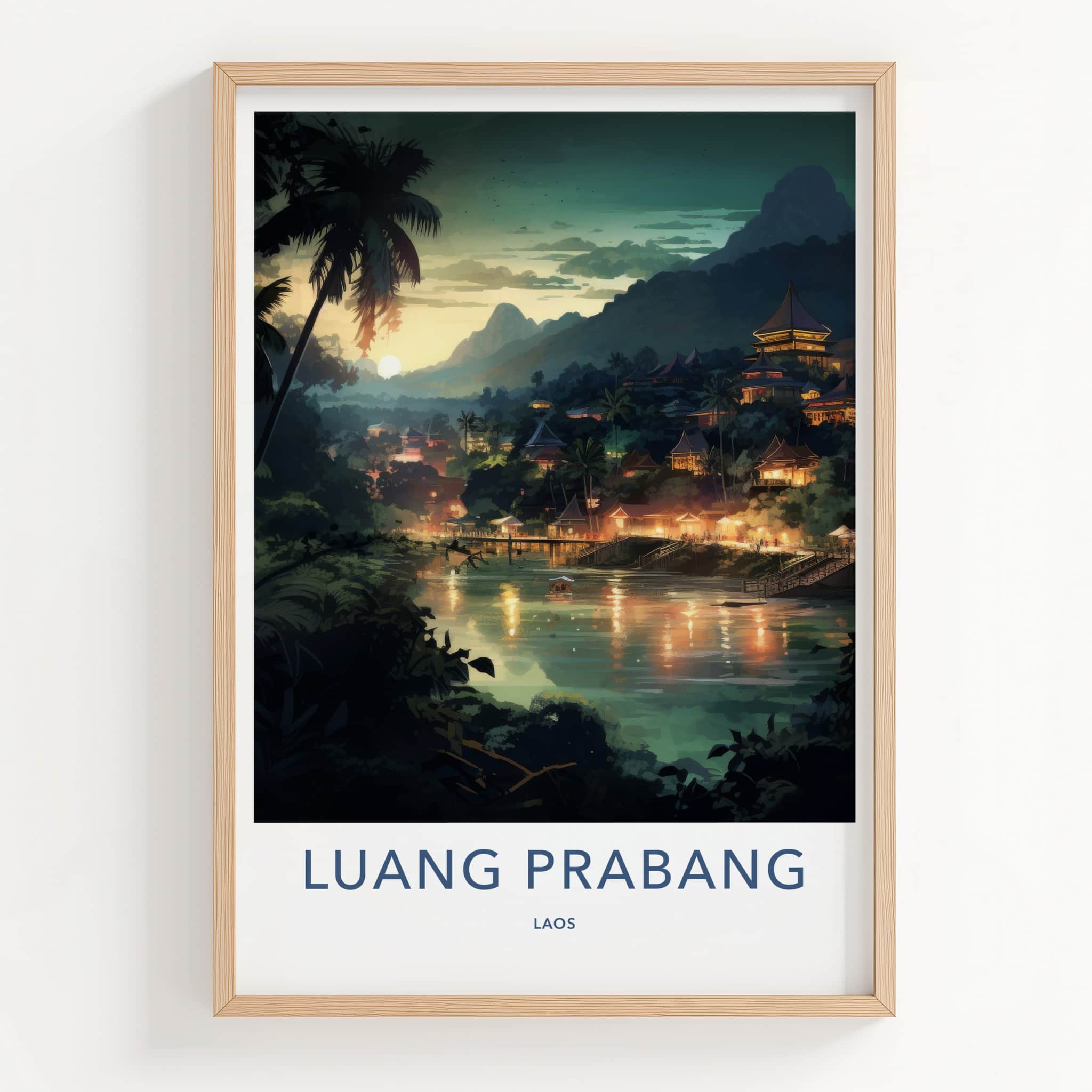 Luang Prabang Poster - Laos Travel Art - Golden River Sunset Home Decor