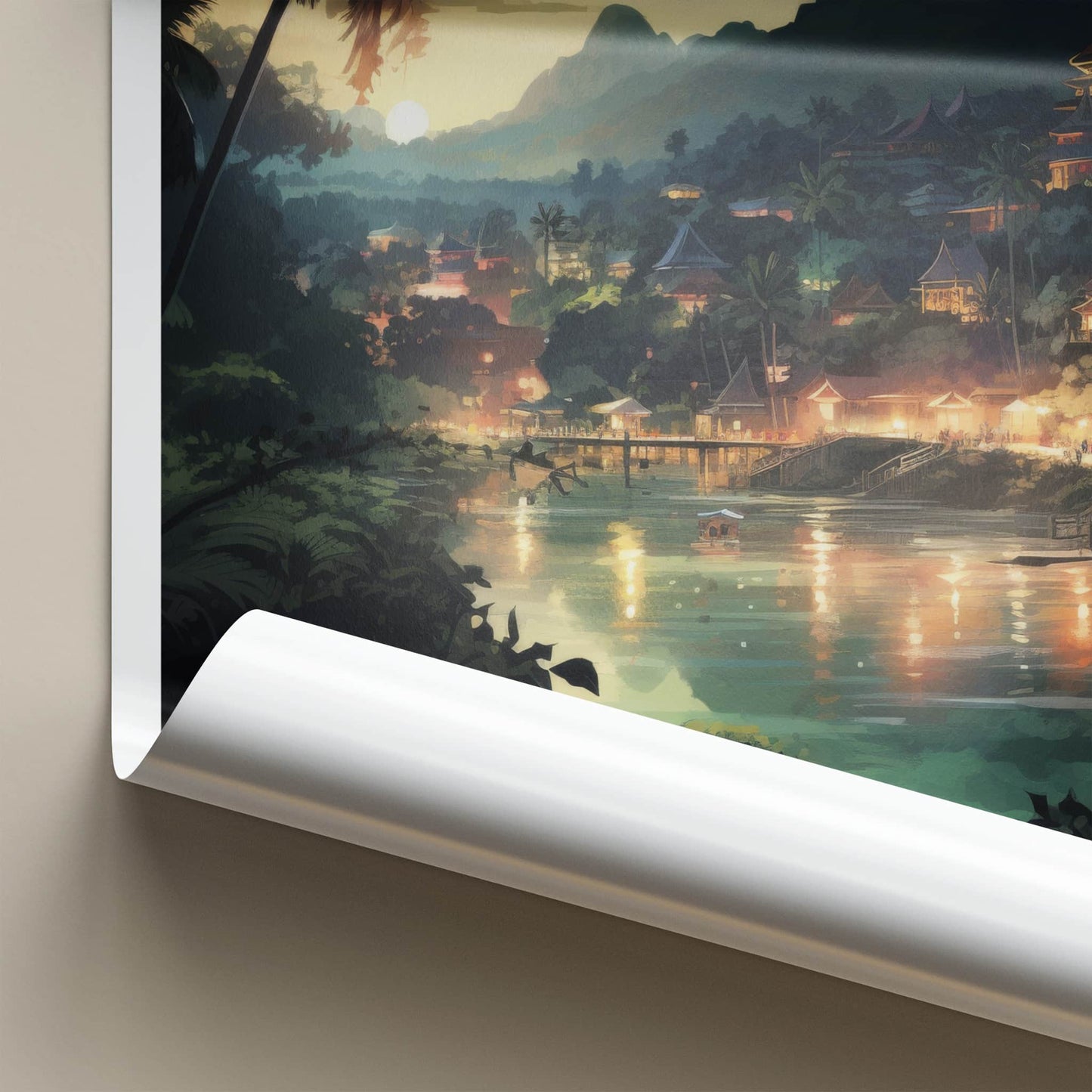 Luang Prabang Poster - Laos Travel Art - Golden River Sunset Home Decor