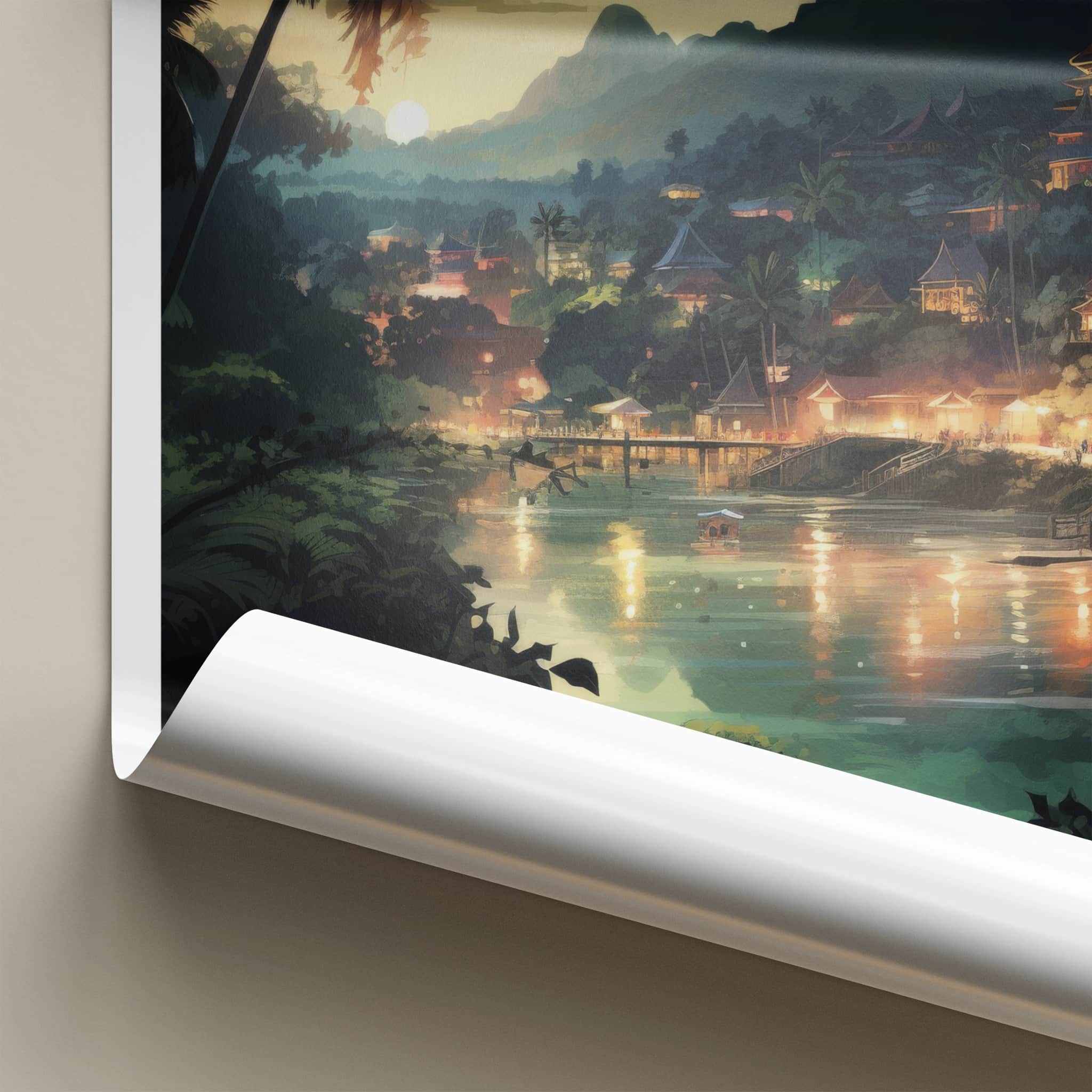 Luang Prabang Poster - Laos Travel Art - Golden River Sunset Home Decor