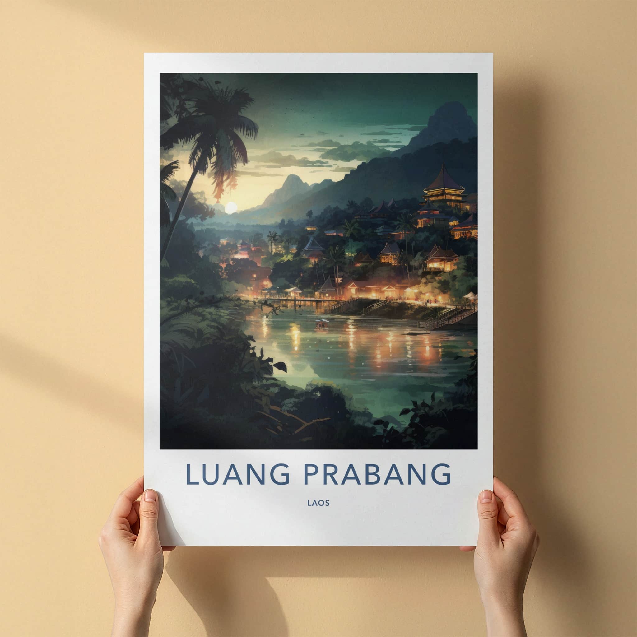 Luang Prabang Poster - Laos Travel Art - Golden River Sunset Home Decor