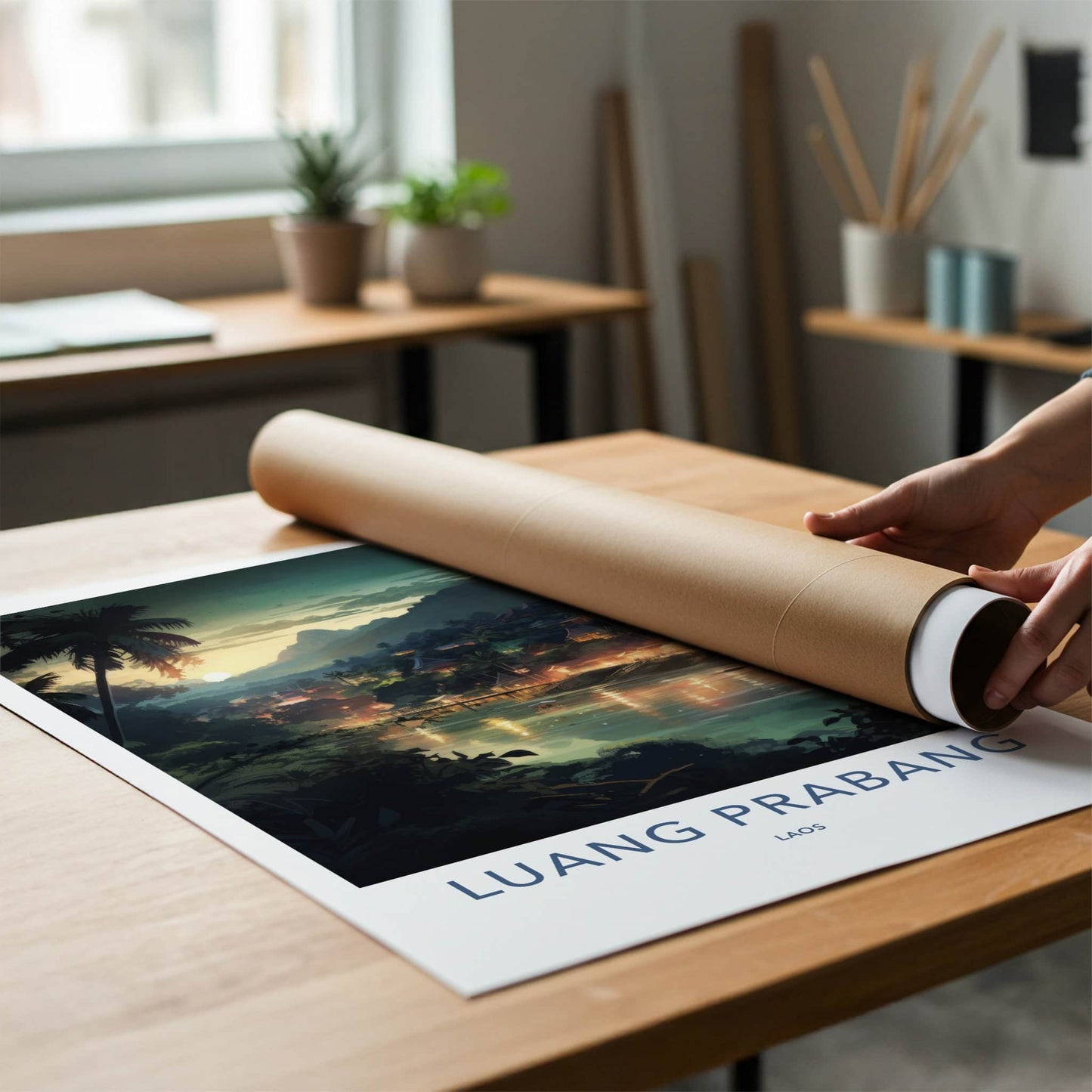 Luang Prabang Poster - Laos Travel Art - Golden River Sunset Home Decor
