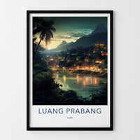 Luang Prabang Poster - Laos Travel Art - Golden River Sunset Home Decor