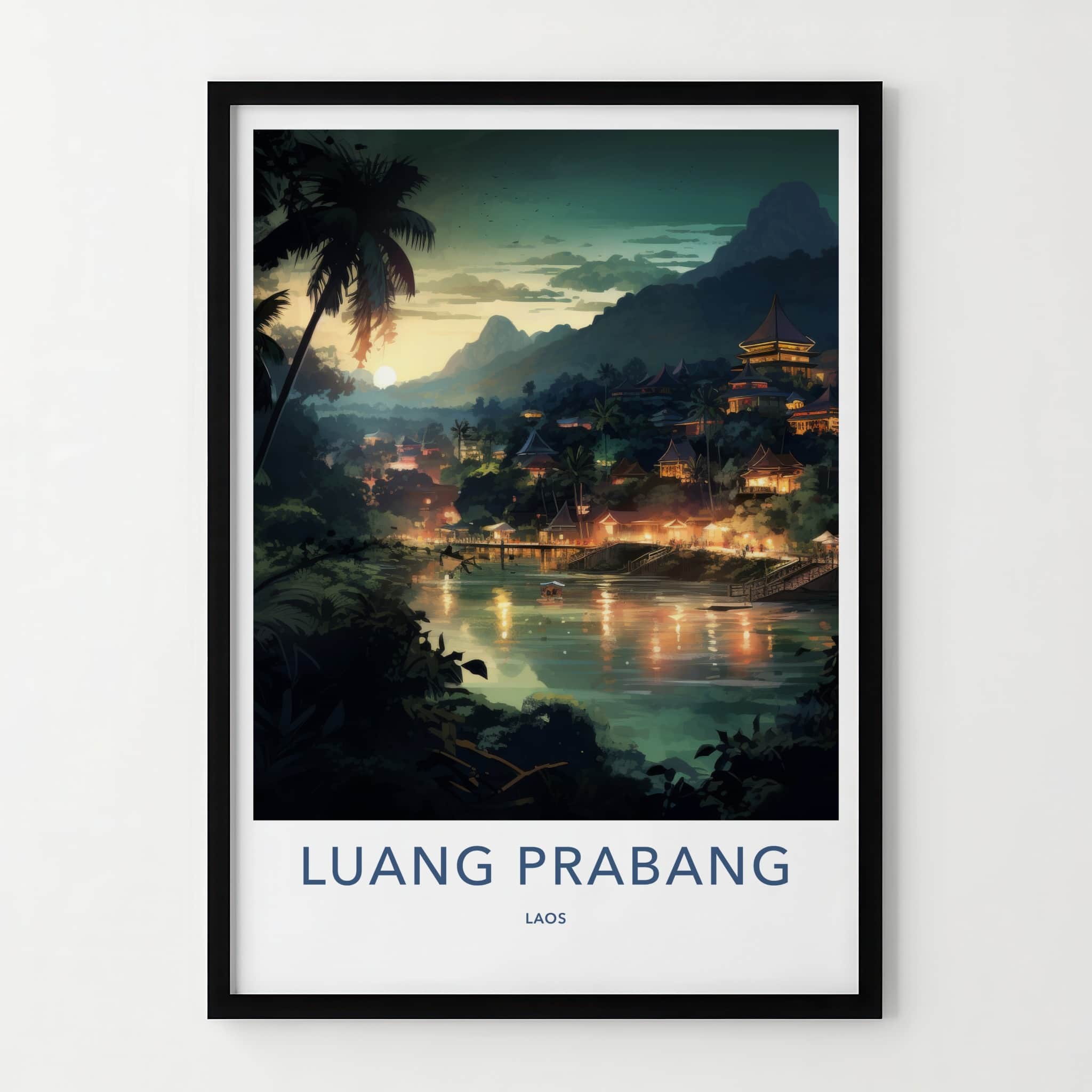 Luang Prabang Poster - Laos Travel Art - Golden River Sunset Home Decor