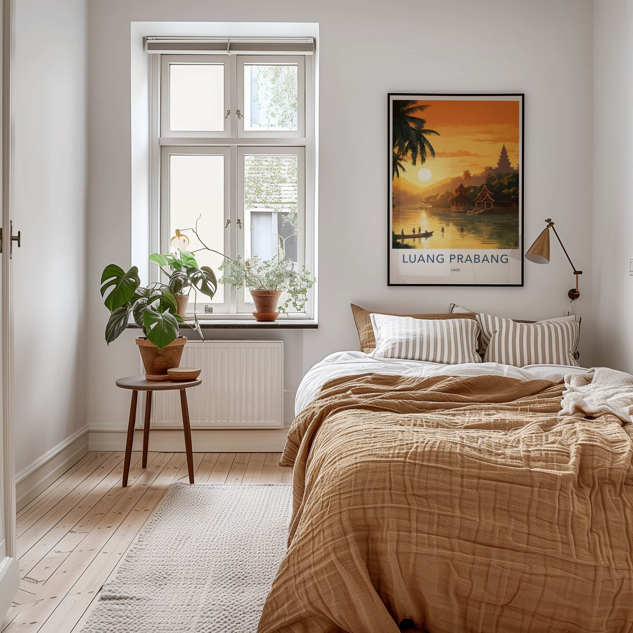 Luang Prabang Poster - Laos Travel Art - Golden River Sunset Wall Decor