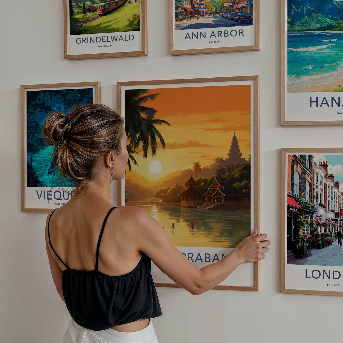 Luang Prabang Poster - Laos Travel Art - Golden River Sunset Wall Decor