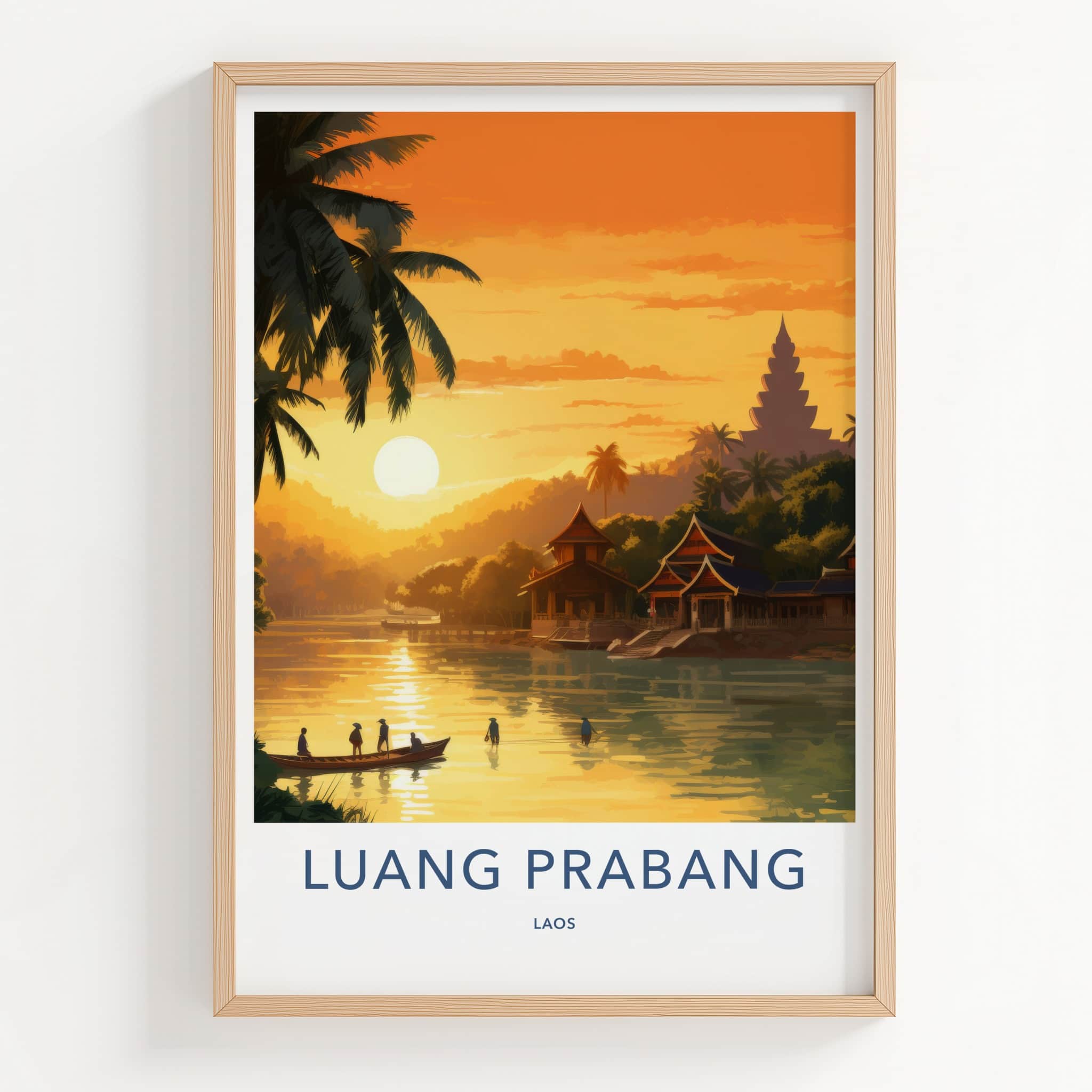 Luang Prabang Poster - Laos Travel Art - Golden River Sunset Wall Decor