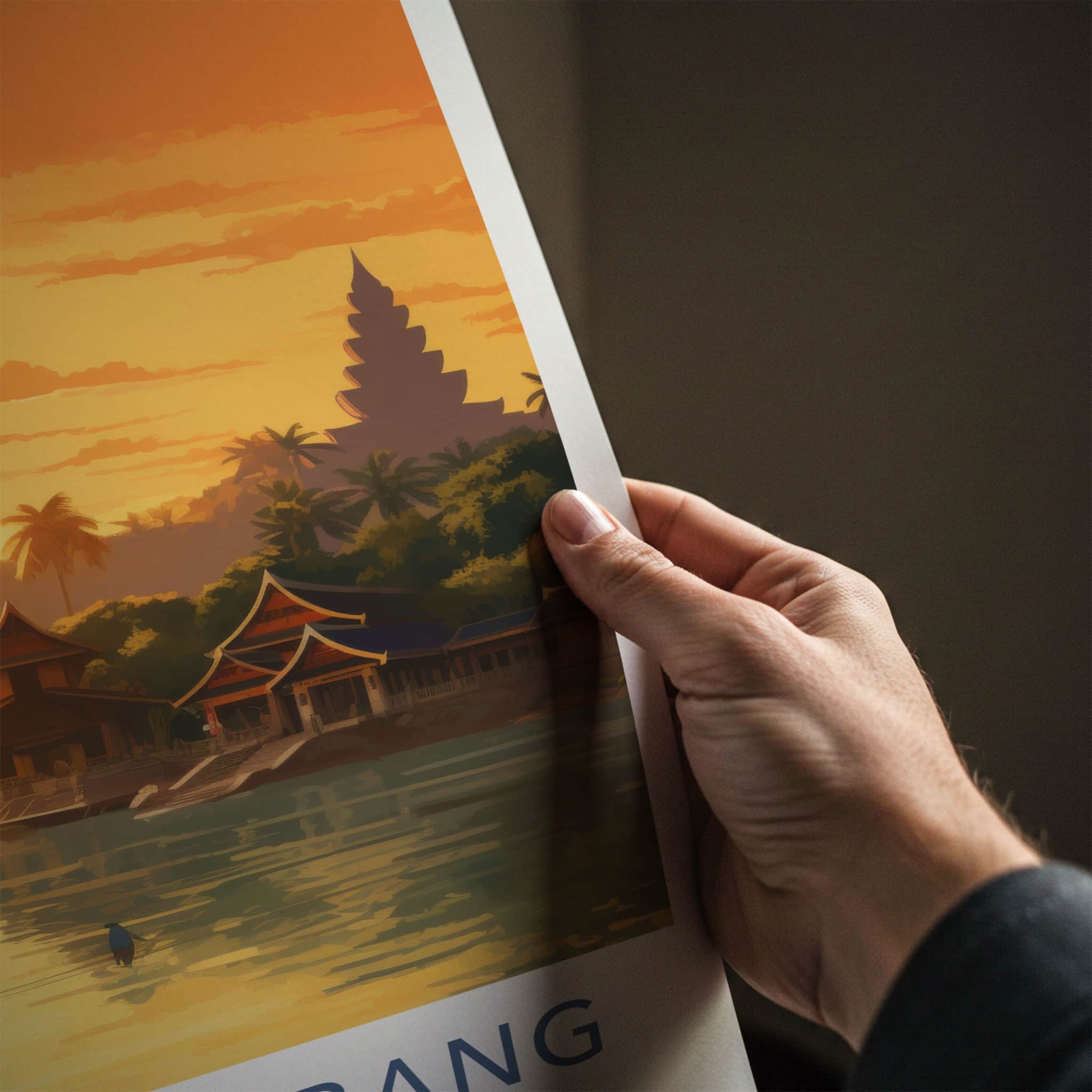 Luang Prabang Poster - Laos Travel Art - Golden River Sunset Wall Decor