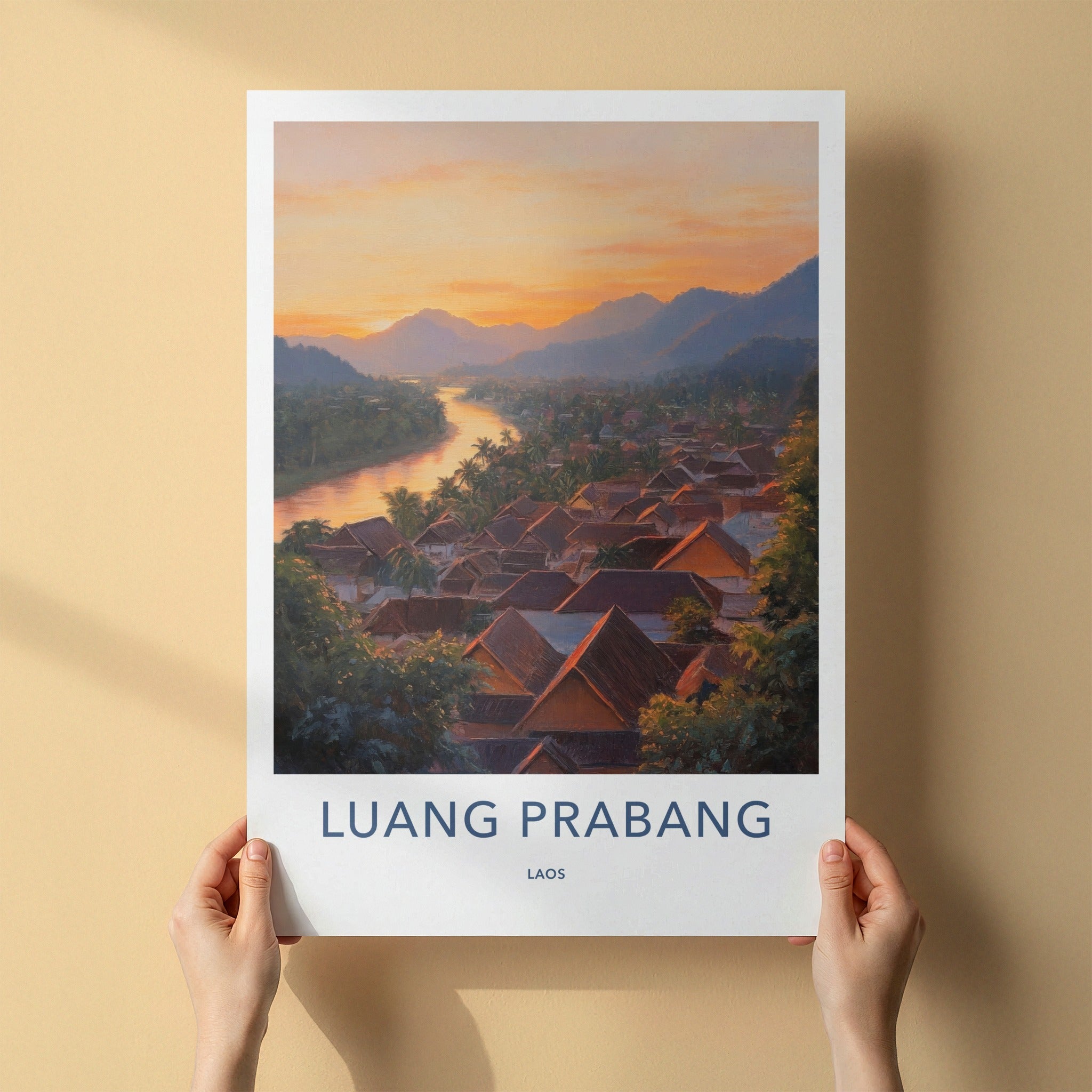 Luang Prabang Poster - Laos Travel Art - Golden River Town Home Decor