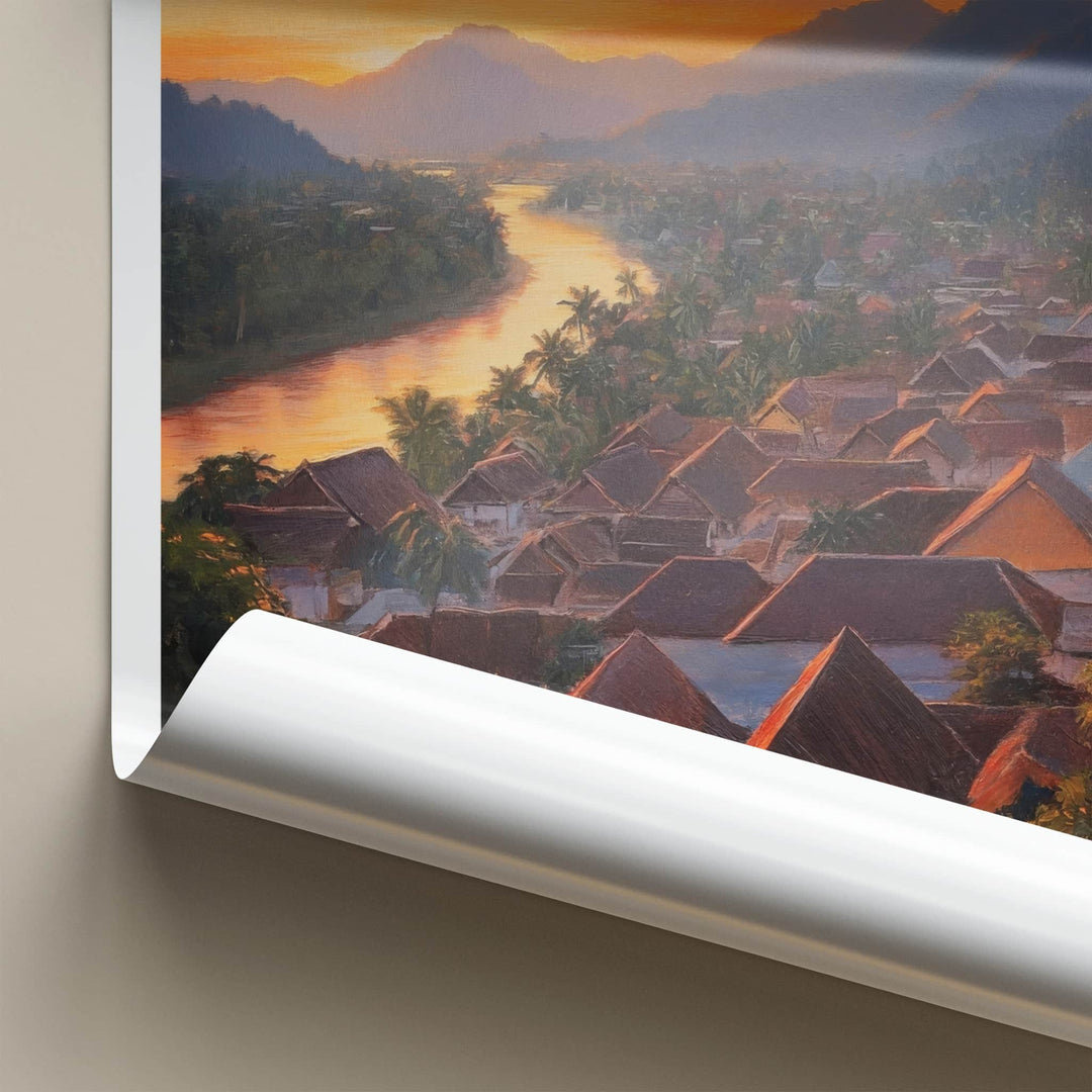 Luang Prabang Poster - Laos Travel Art - Golden River Town Home Decor