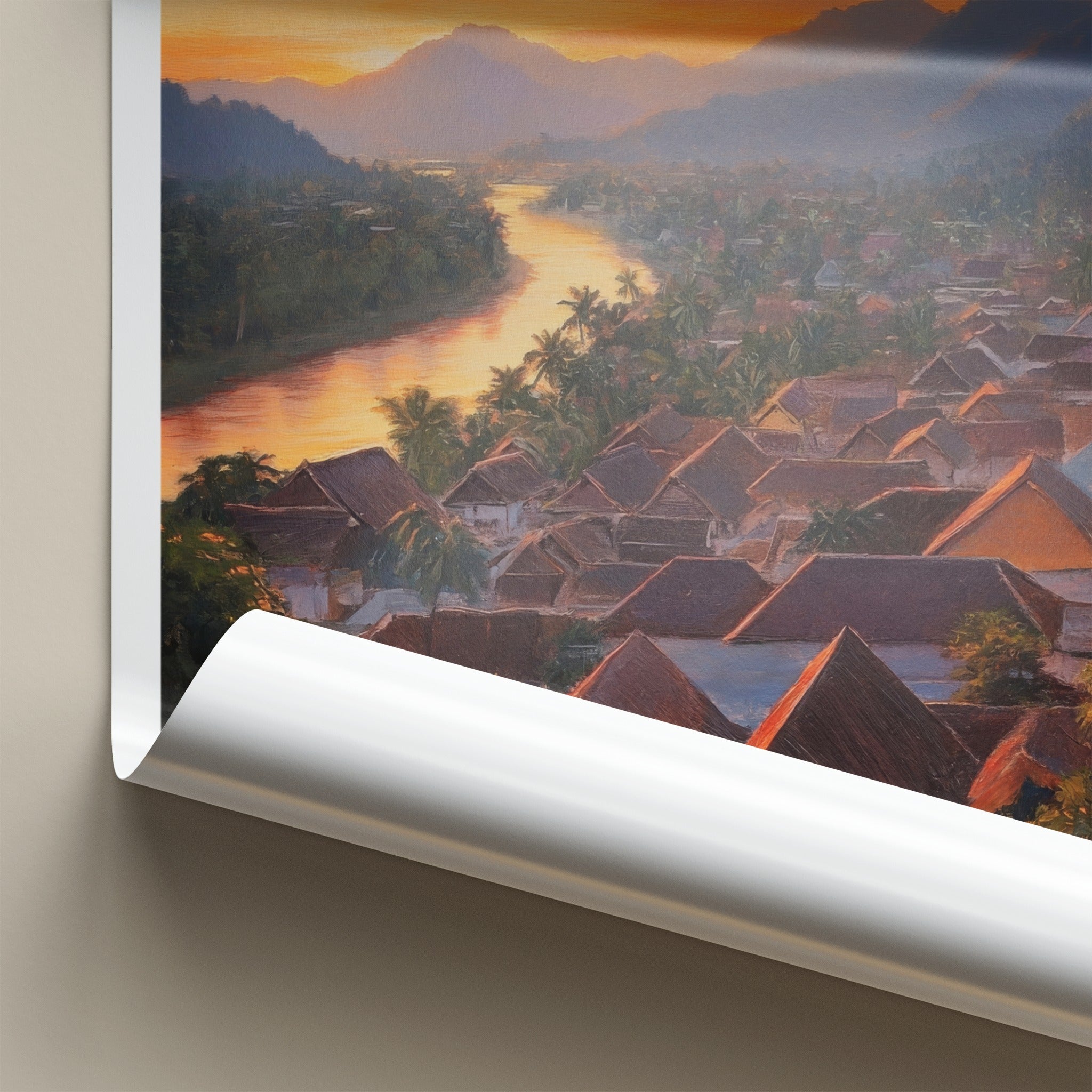 Luang Prabang Poster - Laos Travel Art - Golden River Town Home Decor