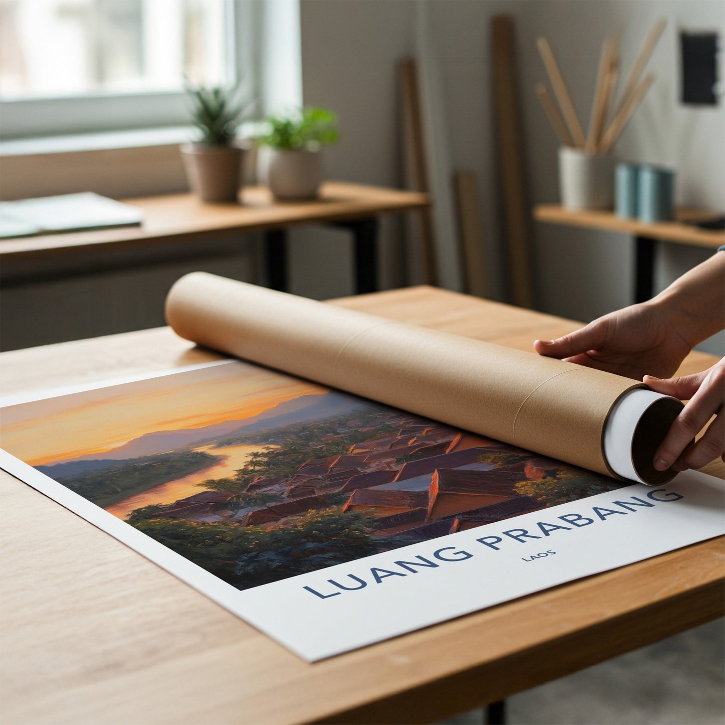 Luang Prabang Poster - Laos Travel Art - Golden River Town Home Decor