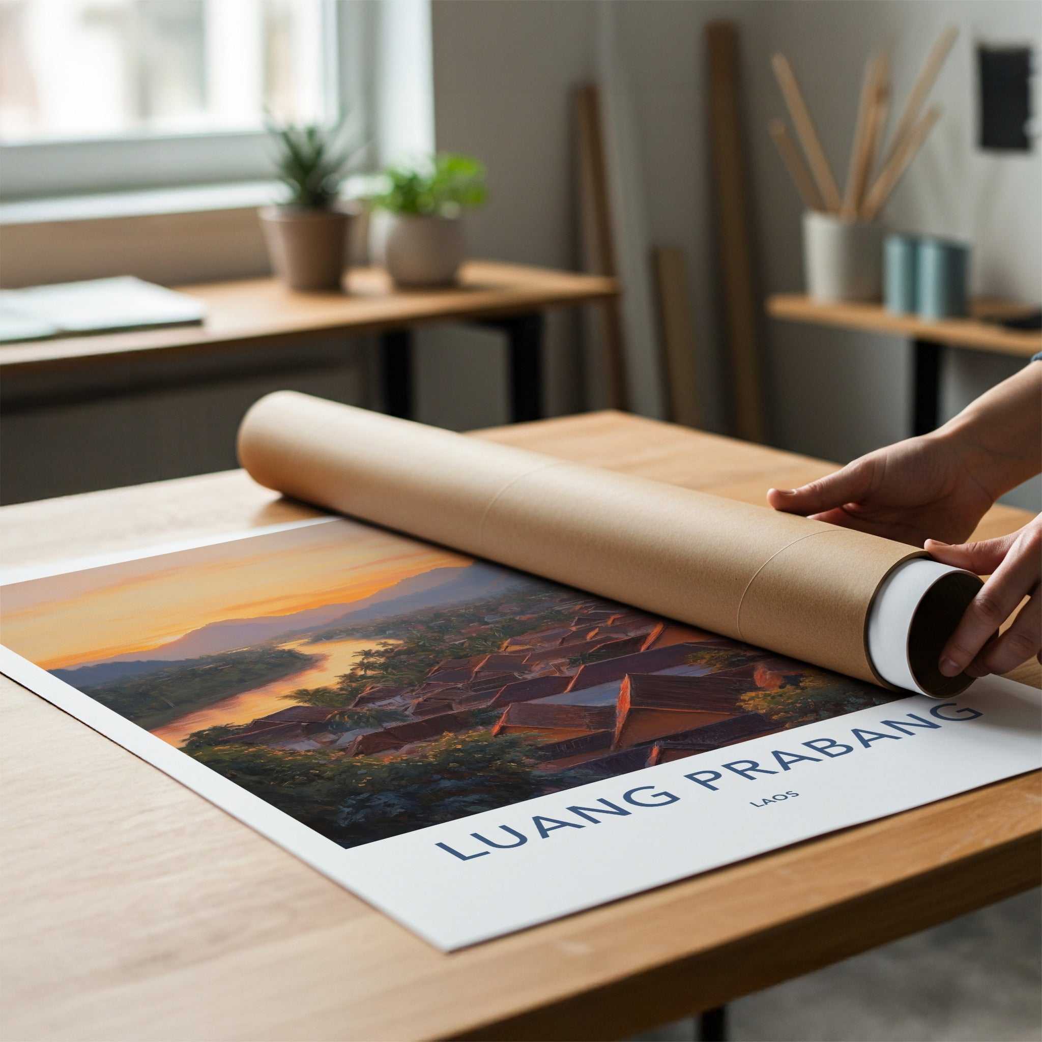 Luang Prabang Poster - Laos Travel Art - Golden River Town Home Decor