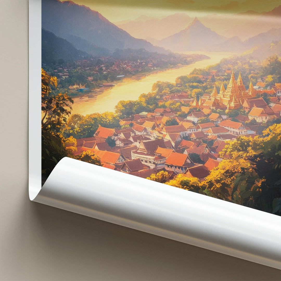 Luang Prabang Poster - Laos Travel Art - Golden Temple Glow Home Decor