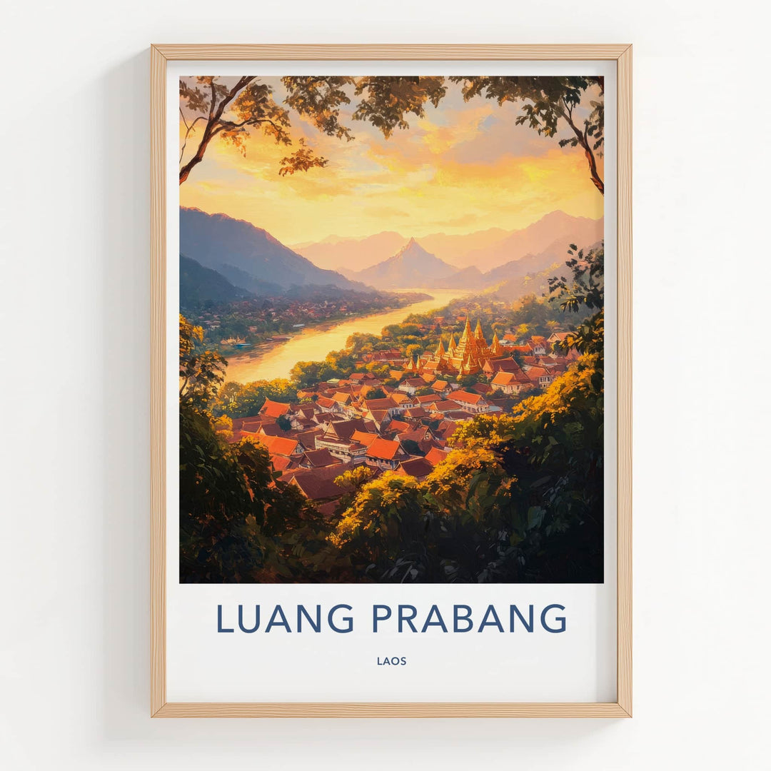 Luang Prabang Poster - Laos Travel Art - Golden Temple Glow Home Decor