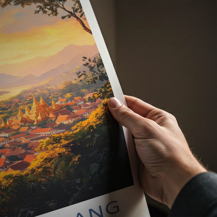Luang Prabang Poster - Laos Travel Art - Golden Temple Glow Home Decor