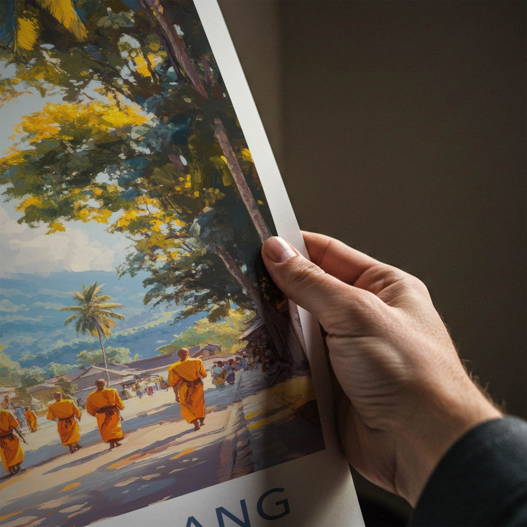 Luang Prabang Poster - Laos Travel Art - Golden Temple Monks Home Decor