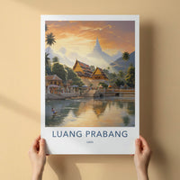 Luang Prabang Poster - Laos Travel Art - Golden Temple Sunset Home Decor