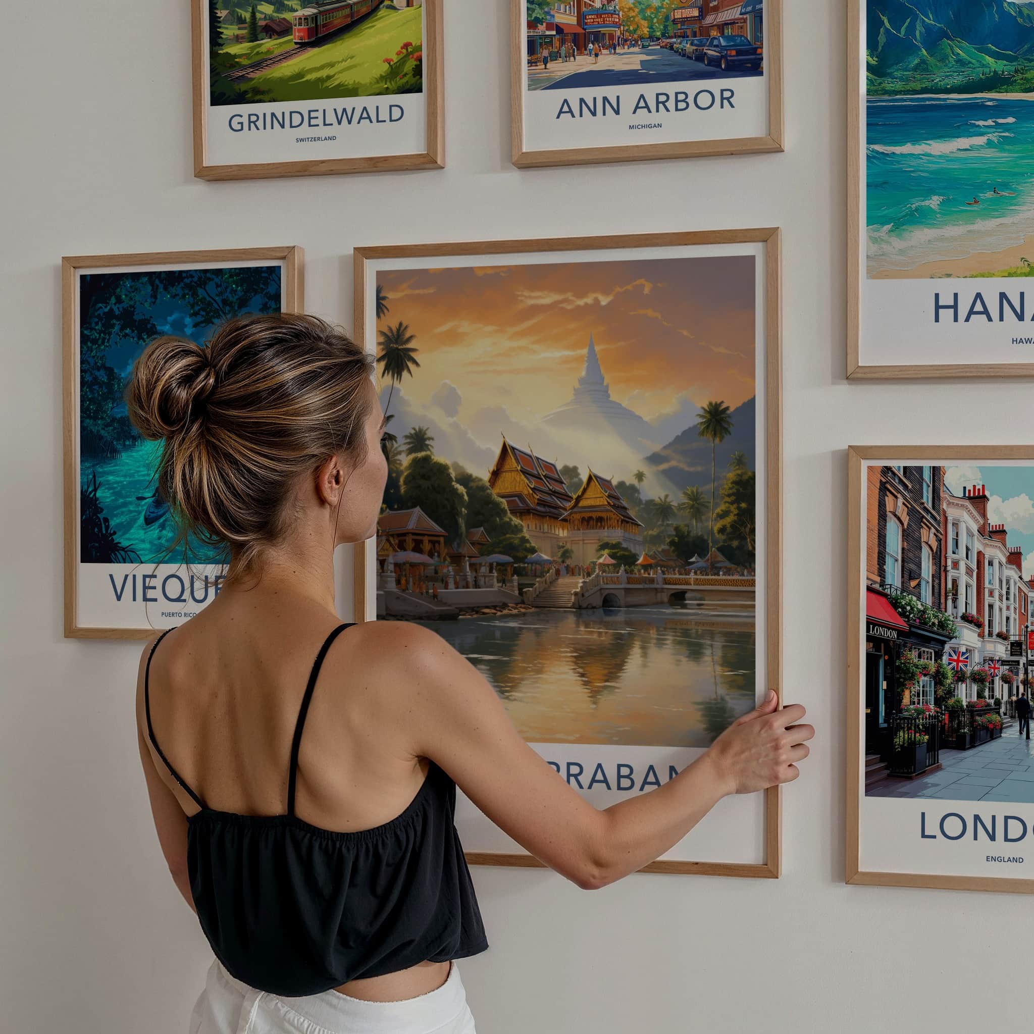 Luang Prabang Poster - Laos Travel Art - Golden Temple Sunset Home Decor