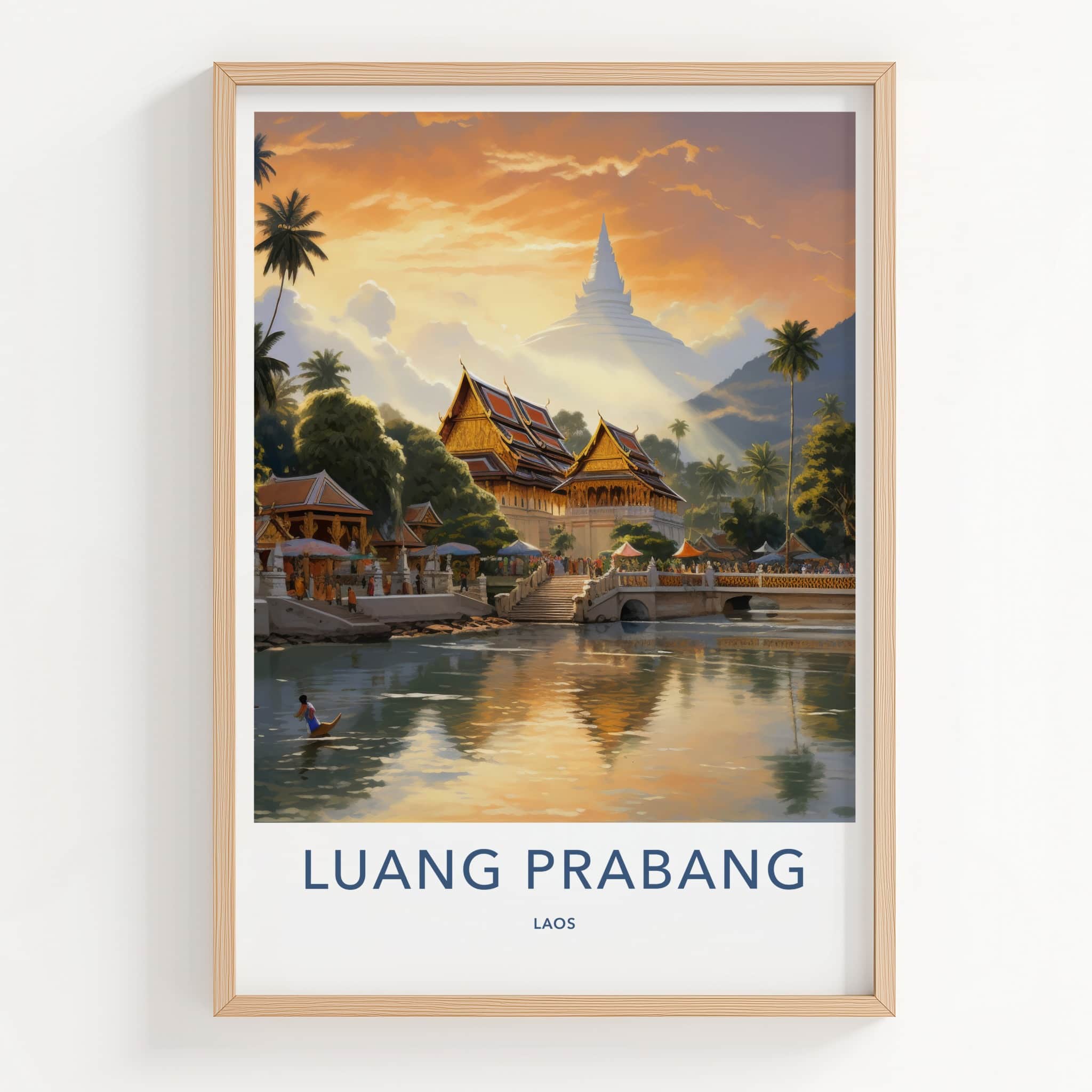 Luang Prabang Poster - Laos Travel Art - Golden Temple Sunset Home Decor
