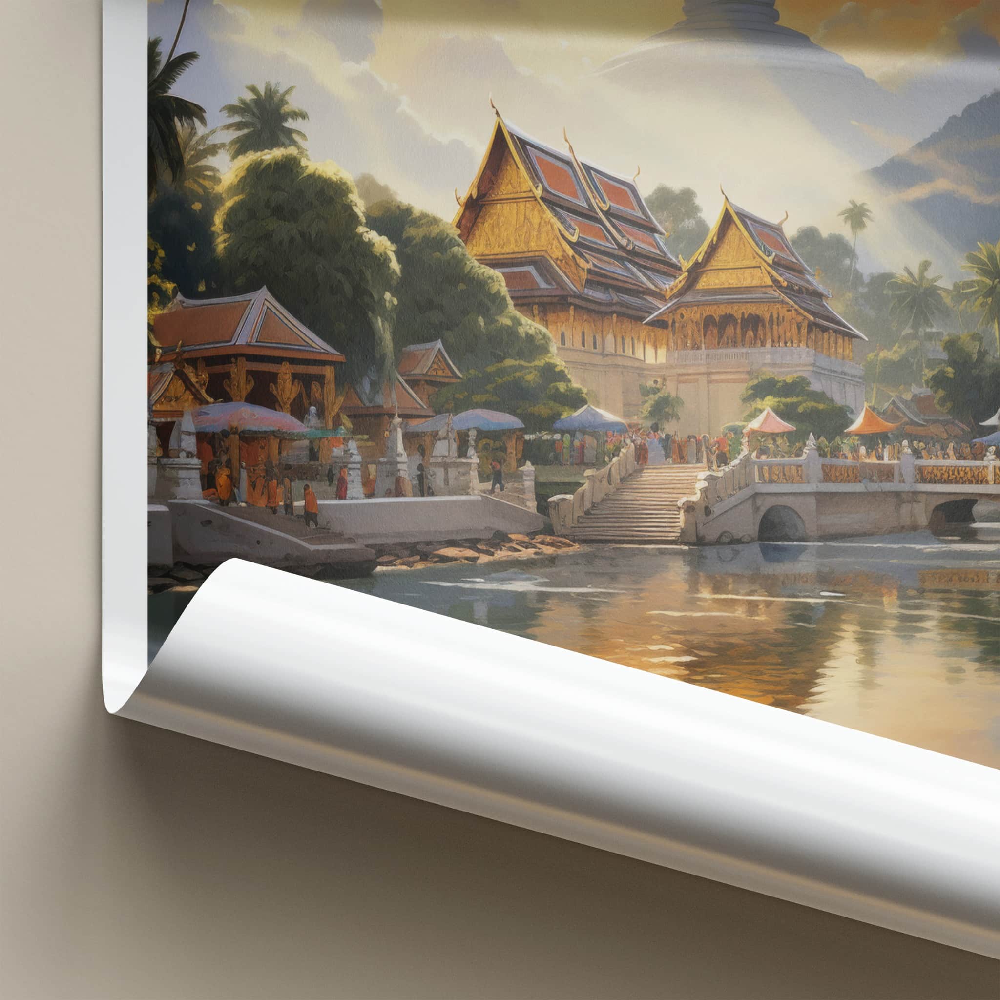Luang Prabang Poster - Laos Travel Art - Golden Temple Sunset Home Decor