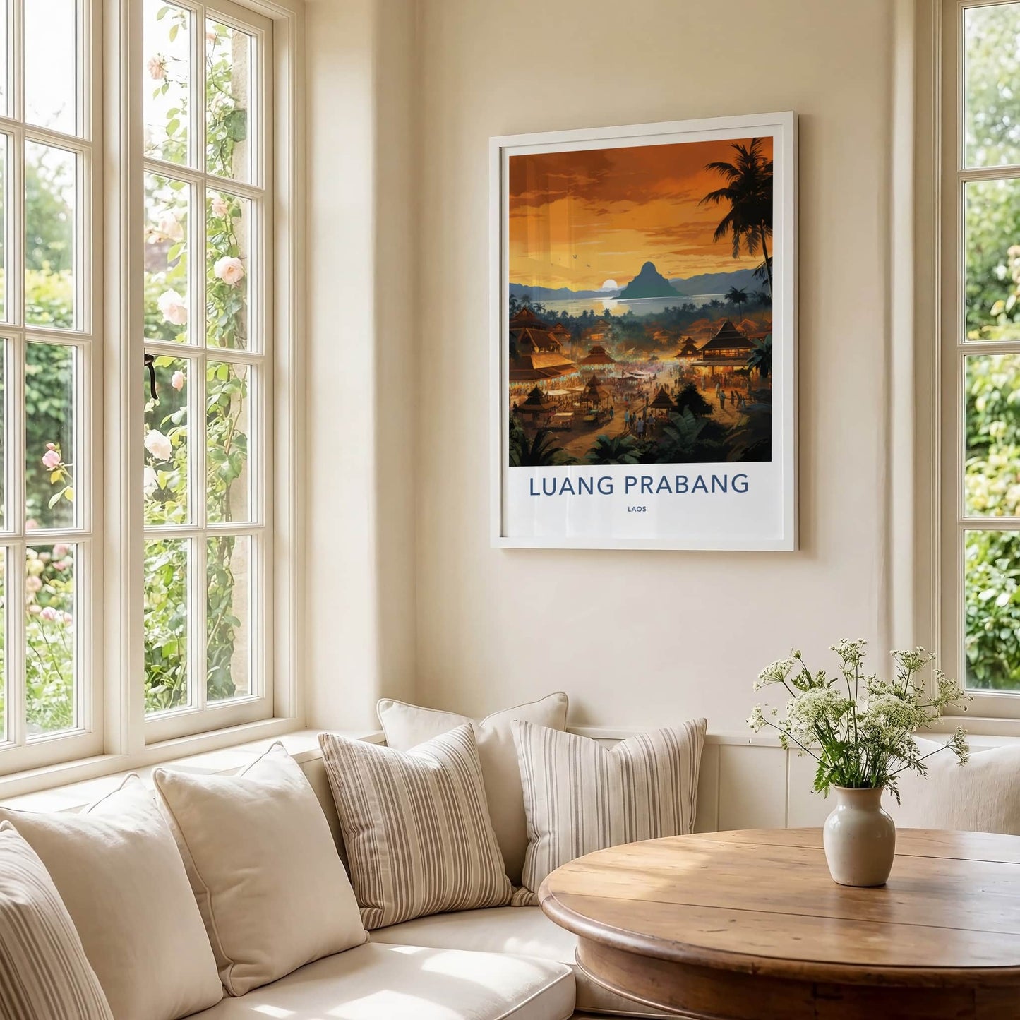 Luang Prabang Poster - Laos Travel Art - Lively Town Sunset Home Decor