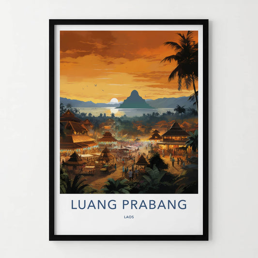 Luang Prabang Poster - Laos Travel Art - Lively Town Sunset Home Decor