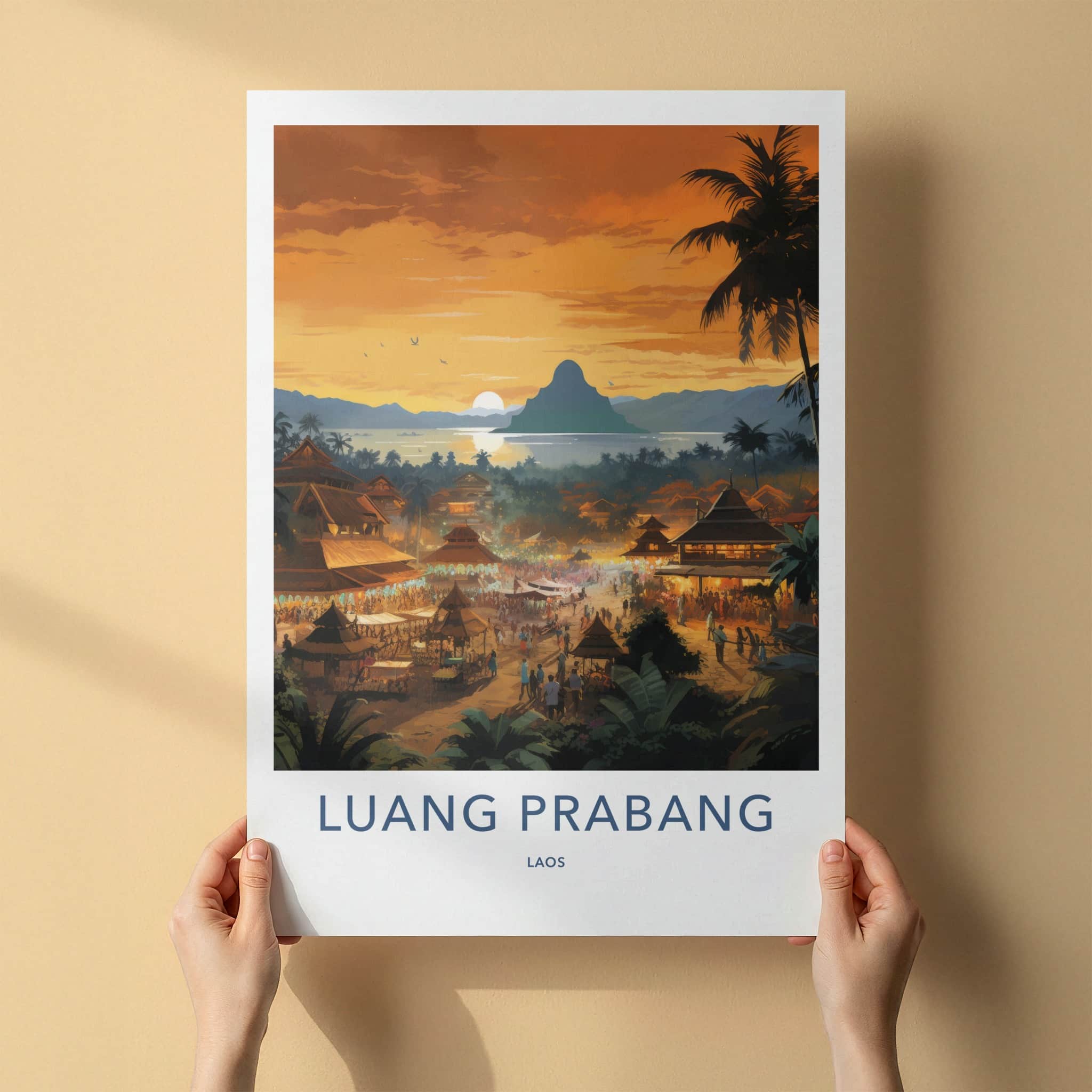 Luang Prabang Poster - Laos Travel Art - Lively Town Sunset Home Decor