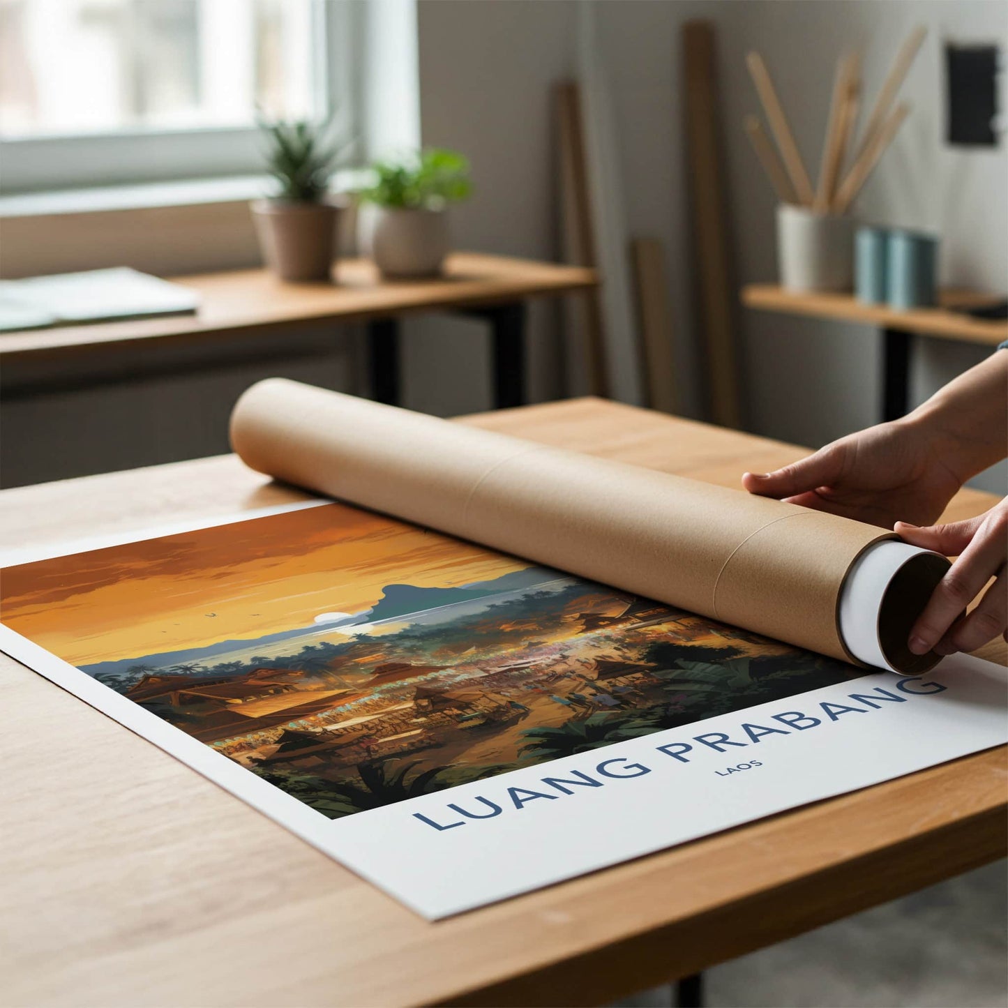 Luang Prabang Poster - Laos Travel Art - Lively Town Sunset Home Decor