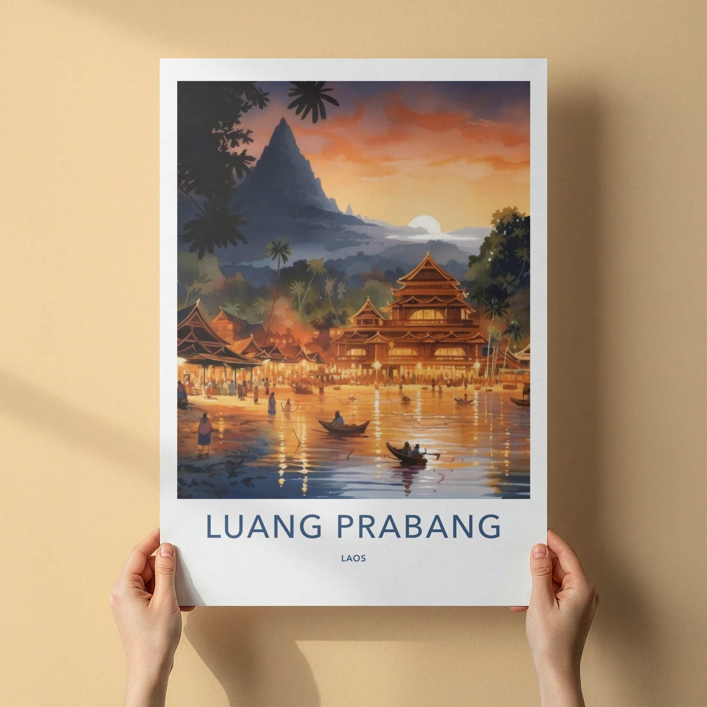 Luang Prabang Poster - Laos Travel Art - River Sunset Village Home Decor