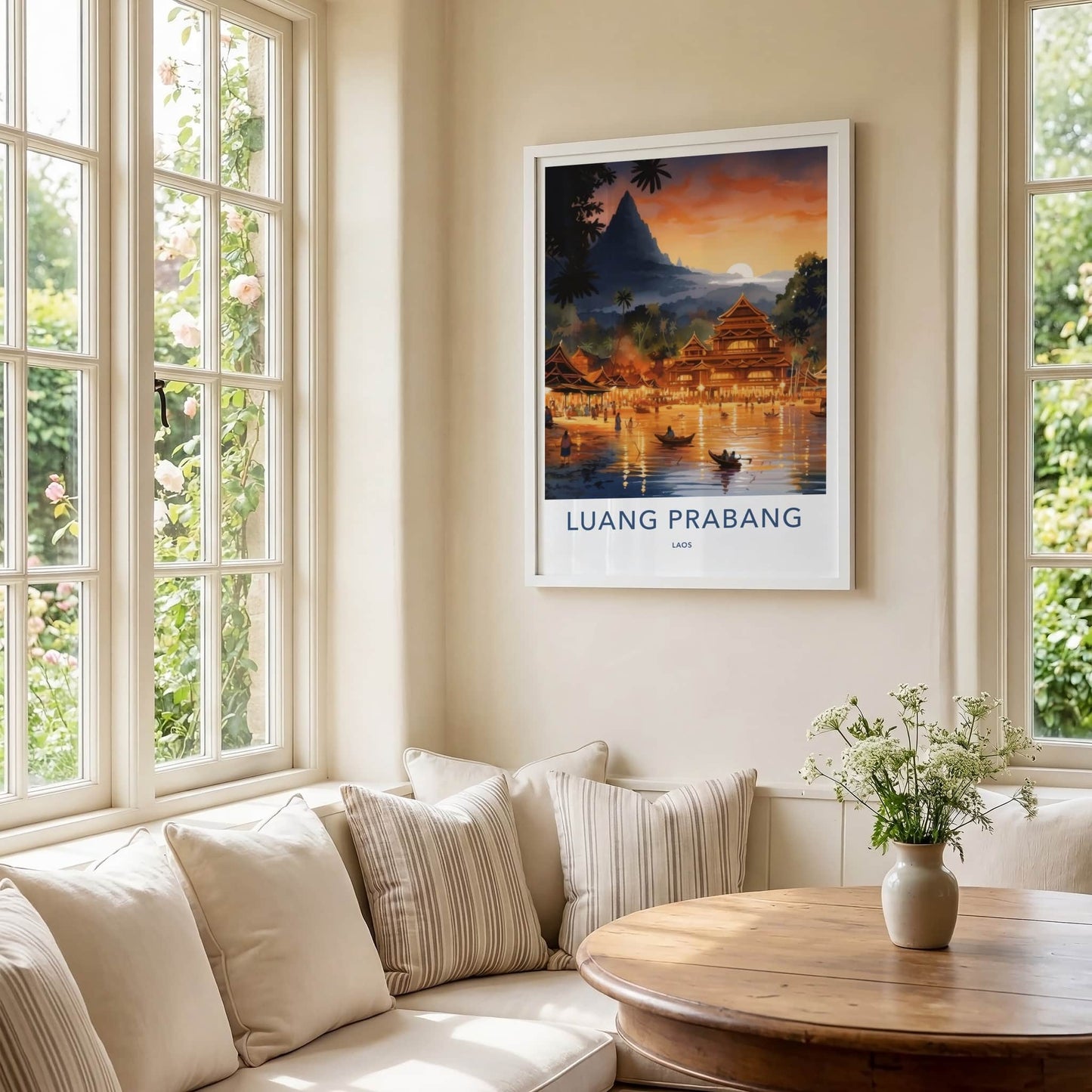 Luang Prabang Poster - Laos Travel Art - River Sunset Village Home Decor
