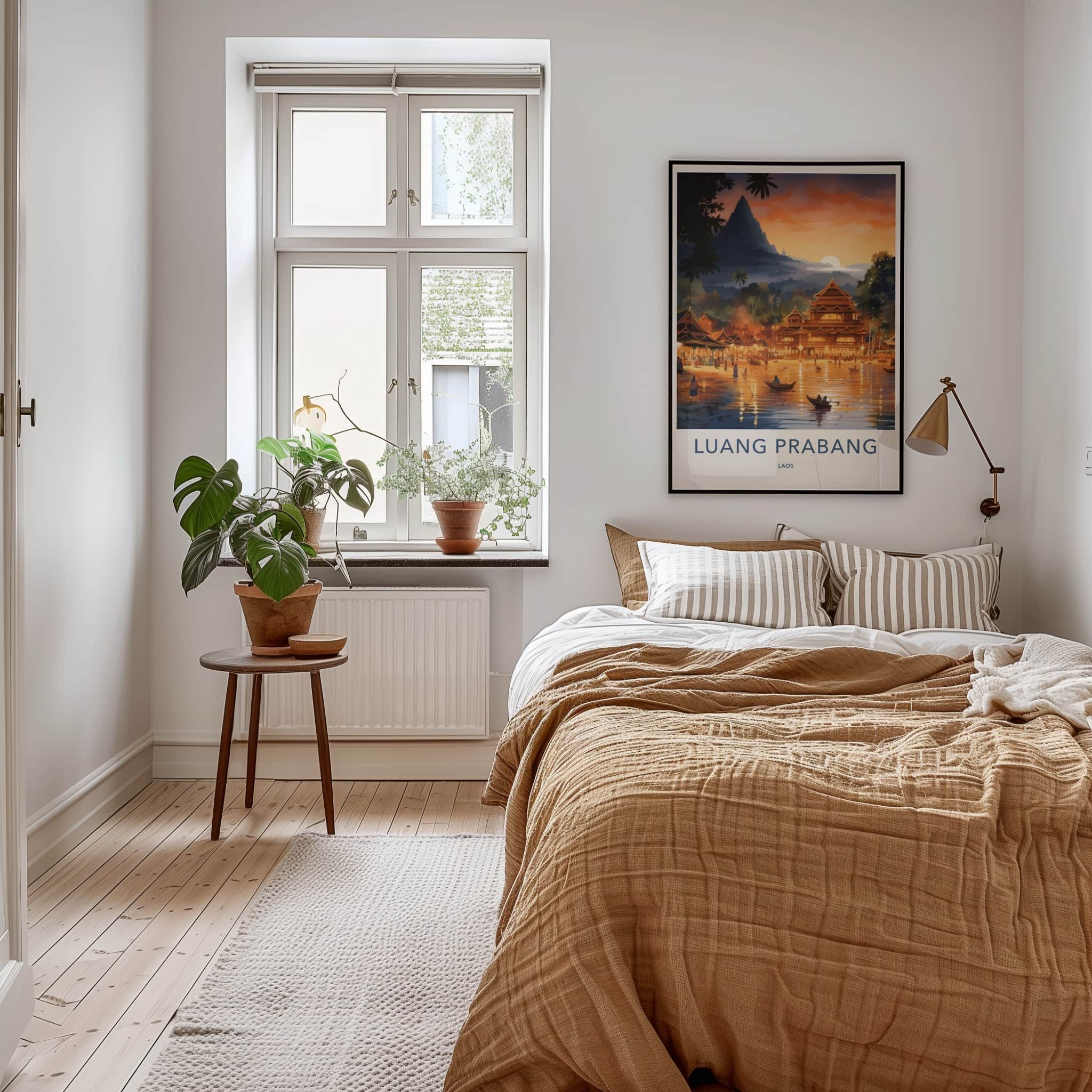 Luang Prabang Poster - Laos Travel Art - River Sunset Village Home Decor