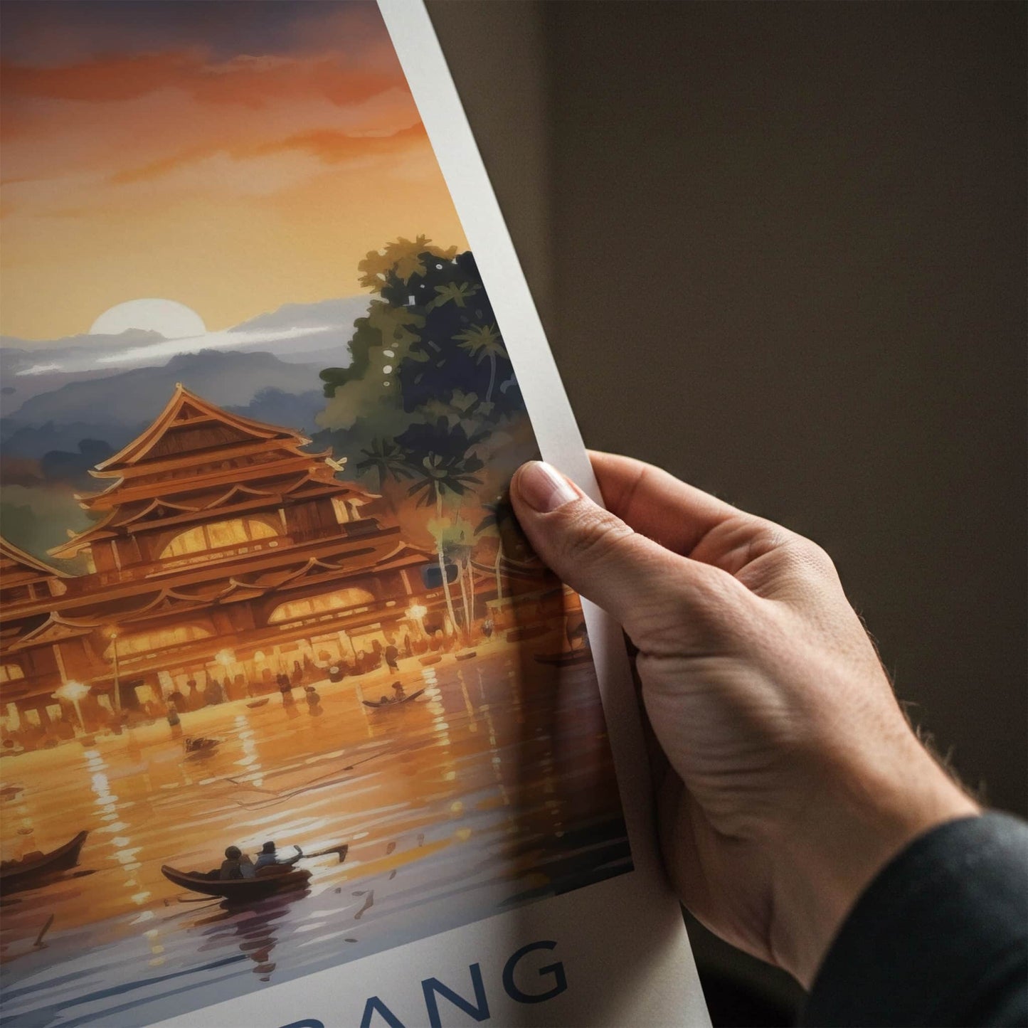 Luang Prabang Poster - Laos Travel Art - River Sunset Village Home Decor