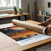 Luang Prabang Poster - Laos Travel Art - River Sunset Village Home Decor
