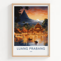 Luang Prabang Poster - Laos Travel Art - River Sunset Village Home Decor
