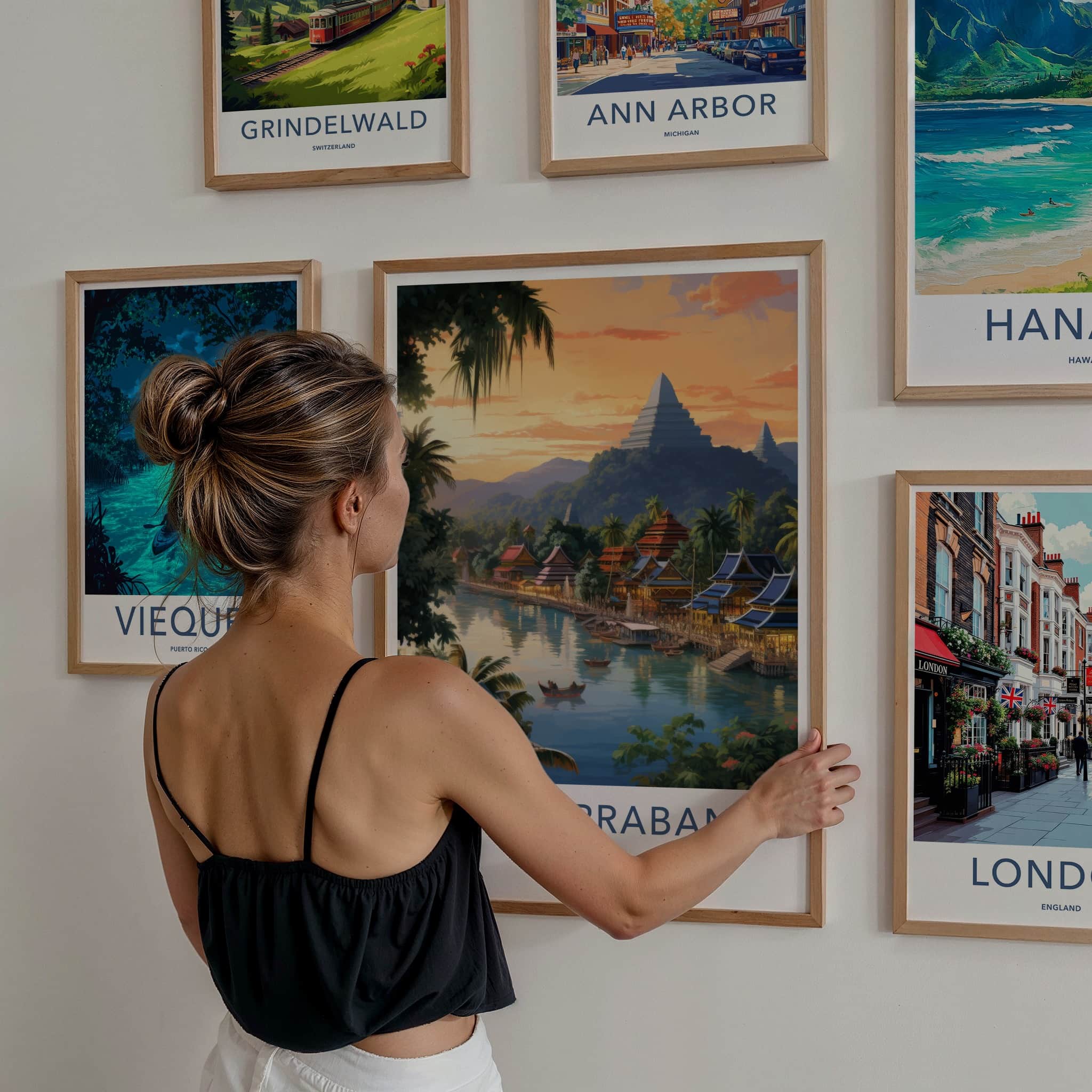 Luang Prabang Poster - Laos Travel Art - Riverfront Village Sunset Home Decor