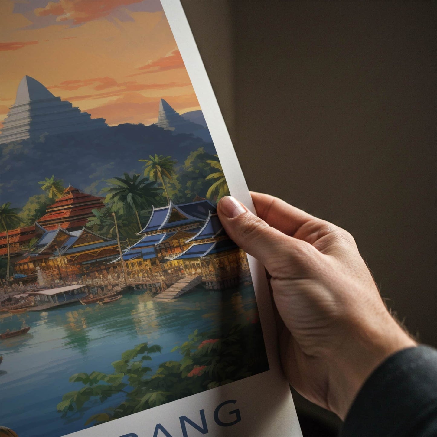 Luang Prabang Poster - Laos Travel Art - Riverfront Village Sunset Home Decor