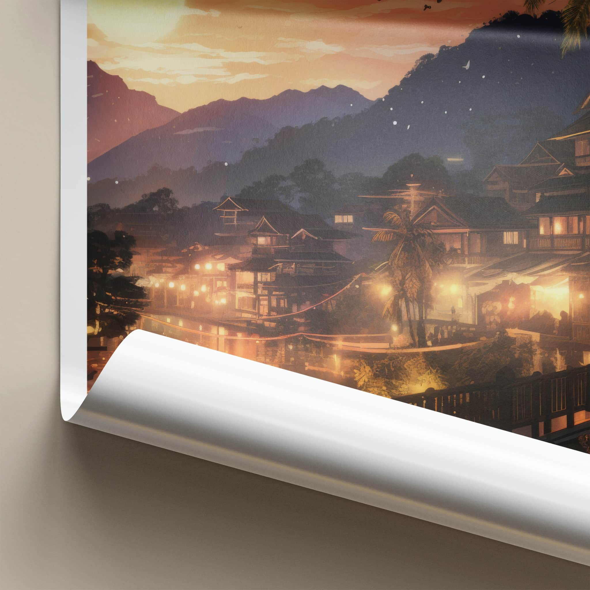 Luang Prabang Poster - Laos Travel Art - Sunset River Houses Home Decor