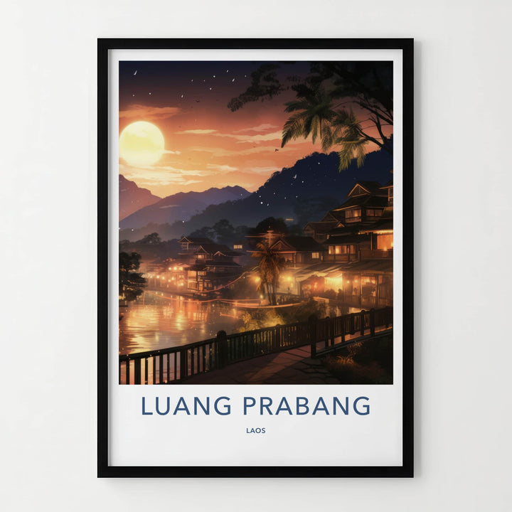 Luang Prabang Poster - Laos Travel Art - Sunset River Houses Home Decor