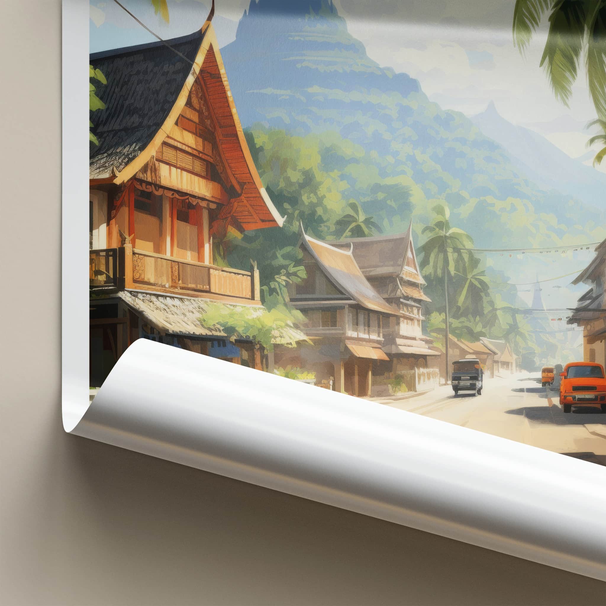 Luang Prabang Poster - Laos Travel Art - Tropical Mountain Road Home Decor