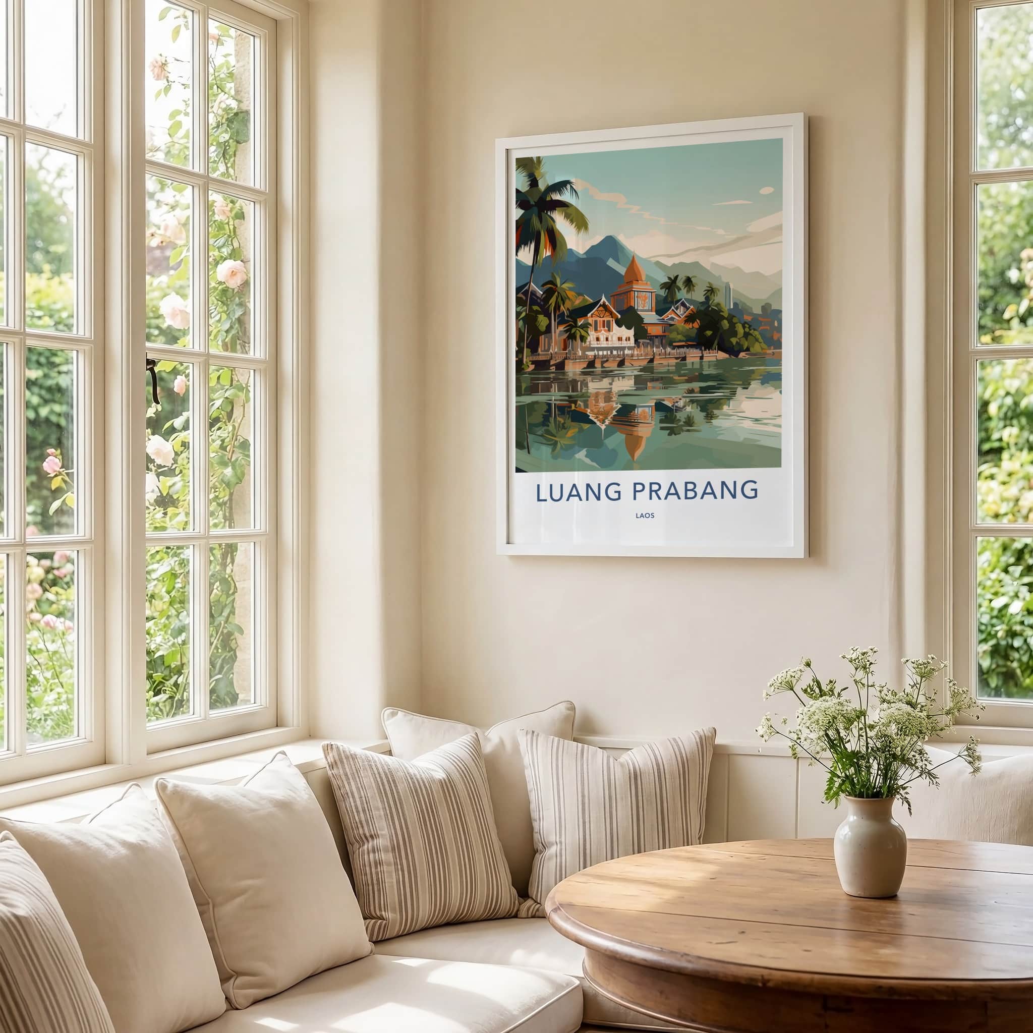 Luang Prabang Poster - Laos Travel Print - Tropical River Village Home Decor