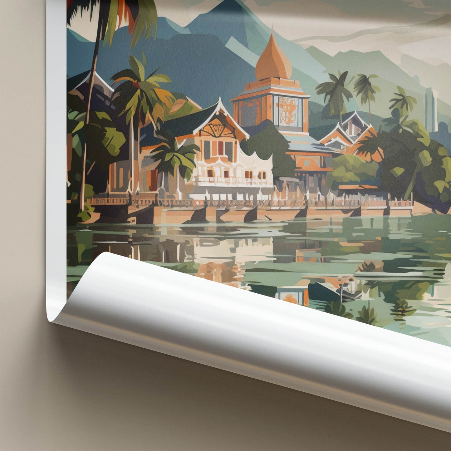Luang Prabang Poster - Laos Travel Print - Tropical River Village Home Decor