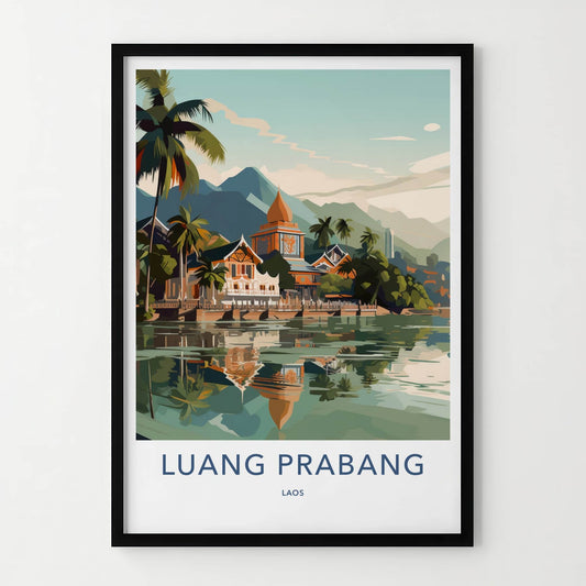 Luang Prabang Poster - Laos Travel Print - Tropical River Village Home Decor