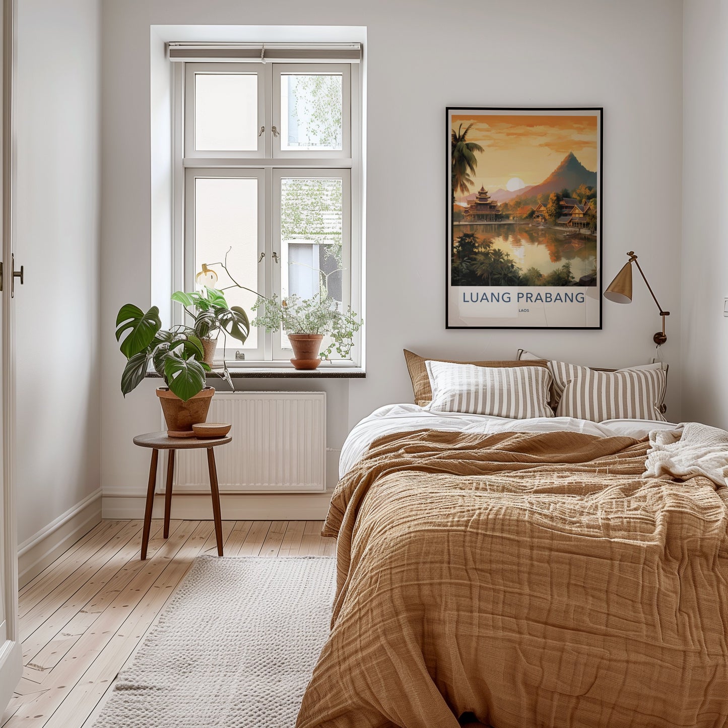 Luang Prabang Poster - Laos Wall Art - Lakeside Temple Sunset Home Decor