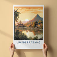 Luang Prabang Poster - Laos Wall Art - Lakeside Temple Sunset Home Decor