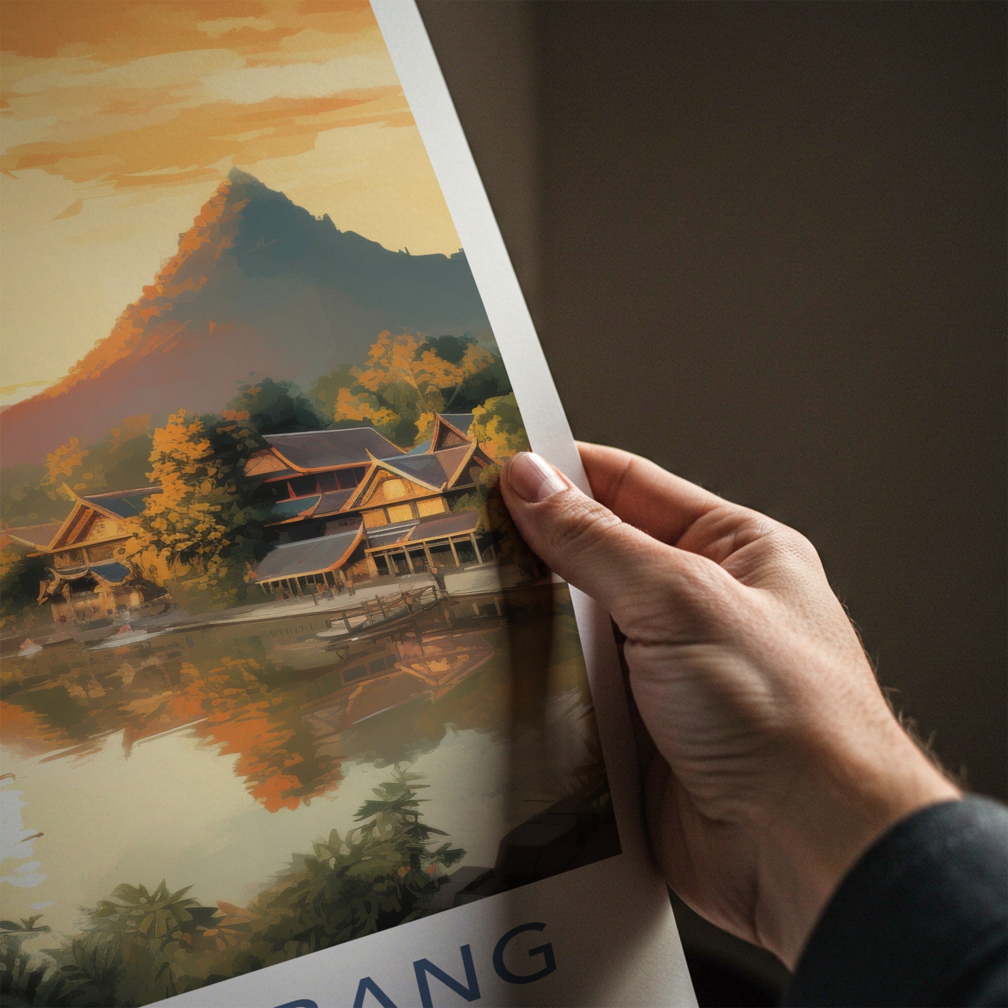 Luang Prabang Poster - Laos Wall Art - Lakeside Temple Sunset Home Decor