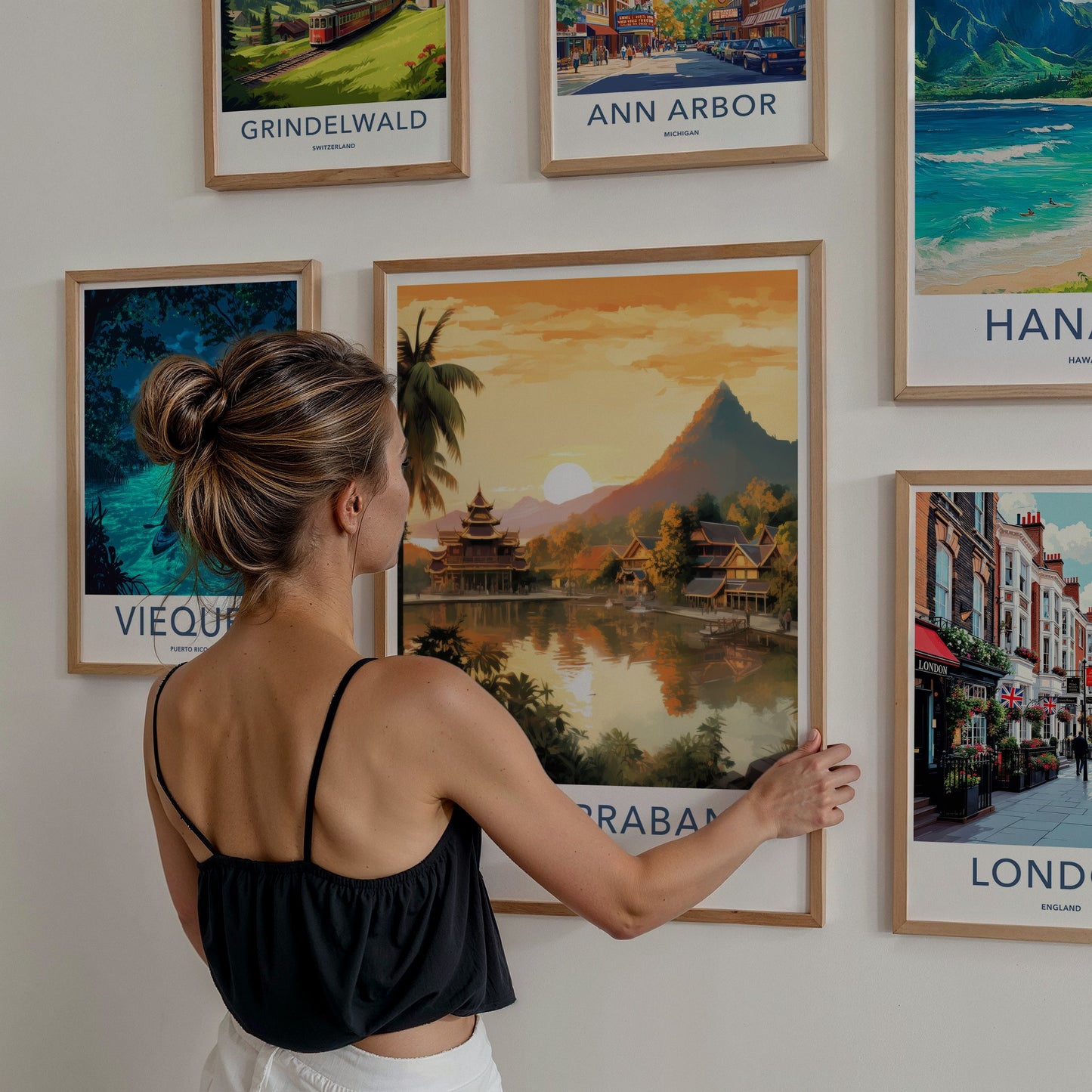 Luang Prabang Poster - Laos Wall Art - Lakeside Temple Sunset Home Decor