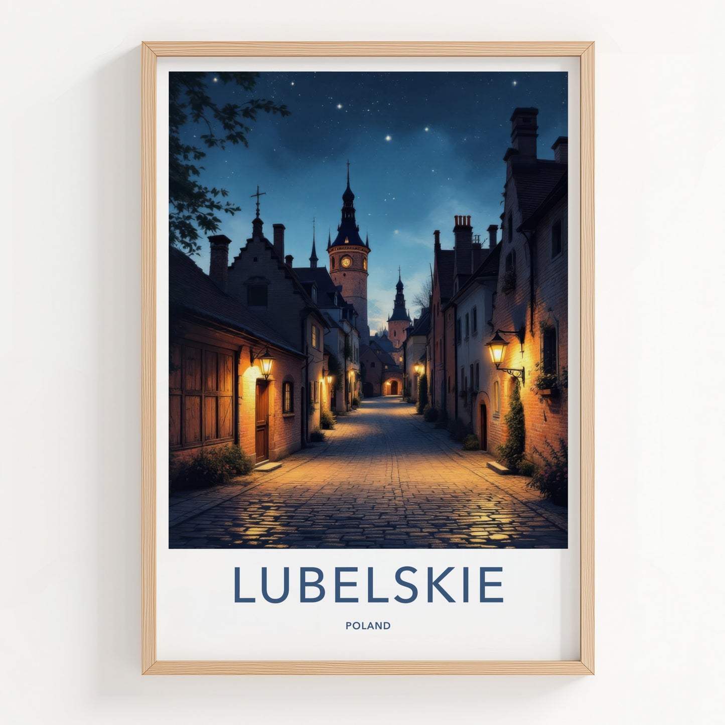 Lubelskie Poster - Poland Travel Art - Starry Tower Alley Home Decor