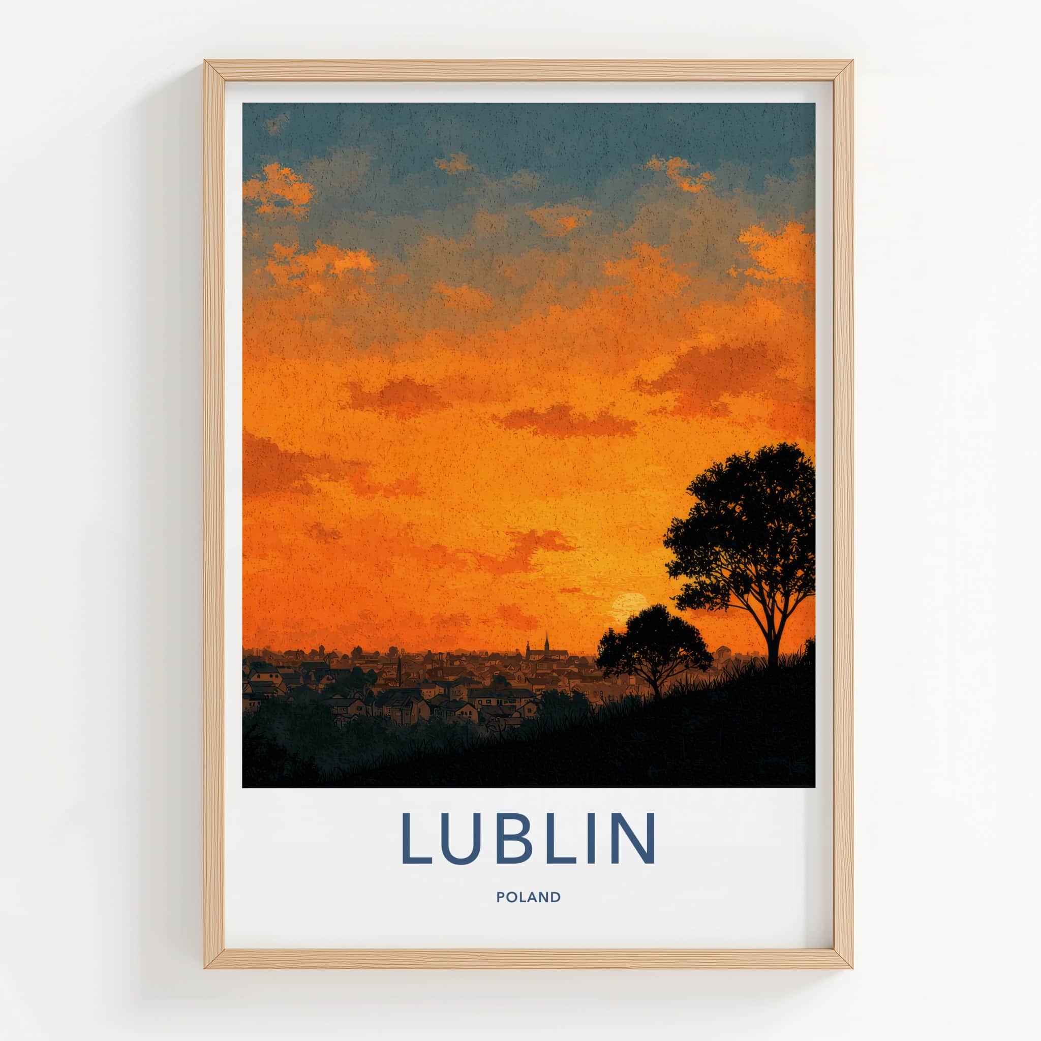 Lublin Poster - Poland Framed Print - Vibrant Sunset Skyline Lounge Decor